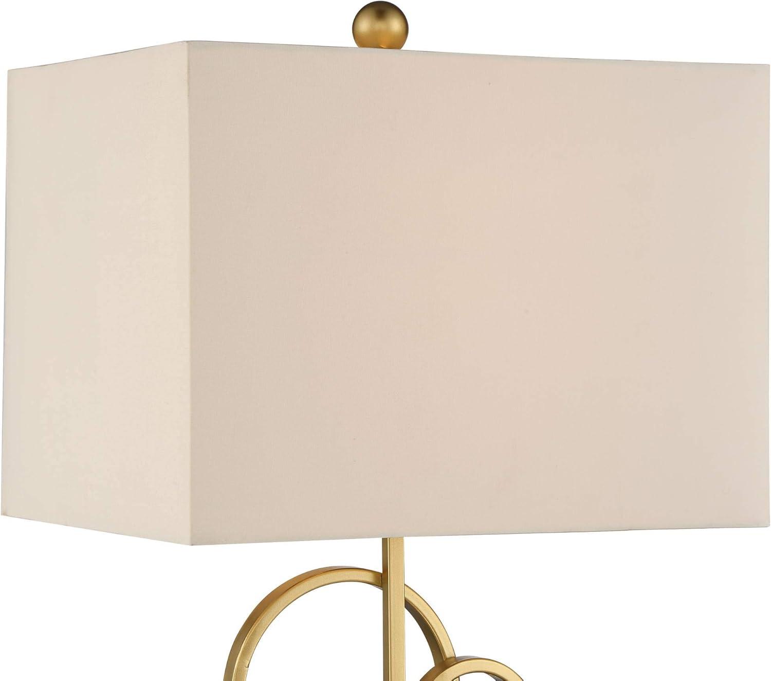360 Lighting Saul Modern Table Lamp 26" High Brass Gold Metal Open Rings Oatmeal Fabric Rectangular Shade for Bedroom Living Room Bedside Nightstand