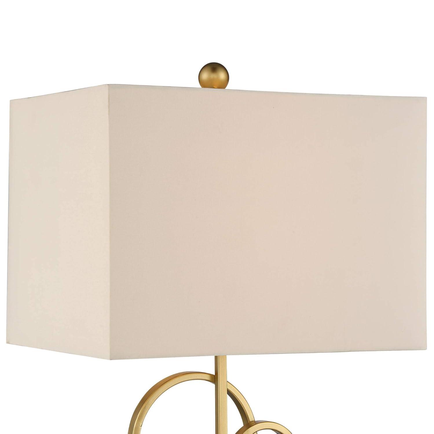 360 Lighting Saul Modern Table Lamp 26" High Brass Gold Metal Open Rings Oatmeal Fabric Rectangular Shade for Bedroom Living Room Bedside Nightstand