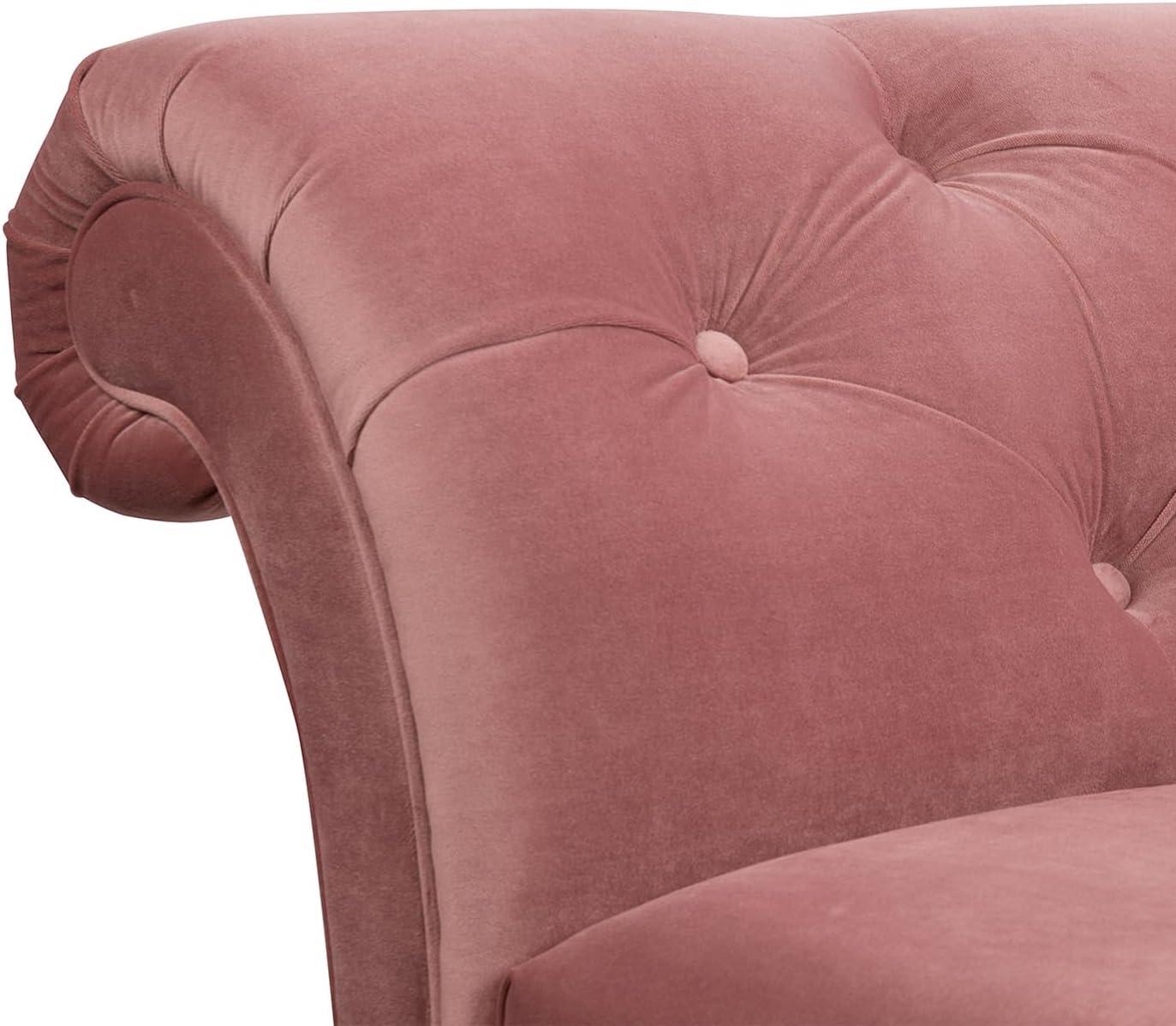 Ash Rose Velvet Handcrafted Chaise Lounge with Tufted Roll Arm