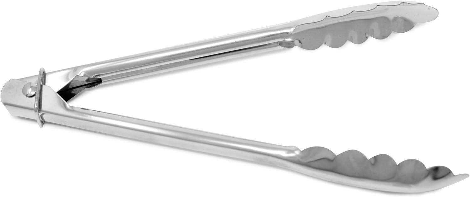 9-Inch Silver Stainless Steel Locking Tongs