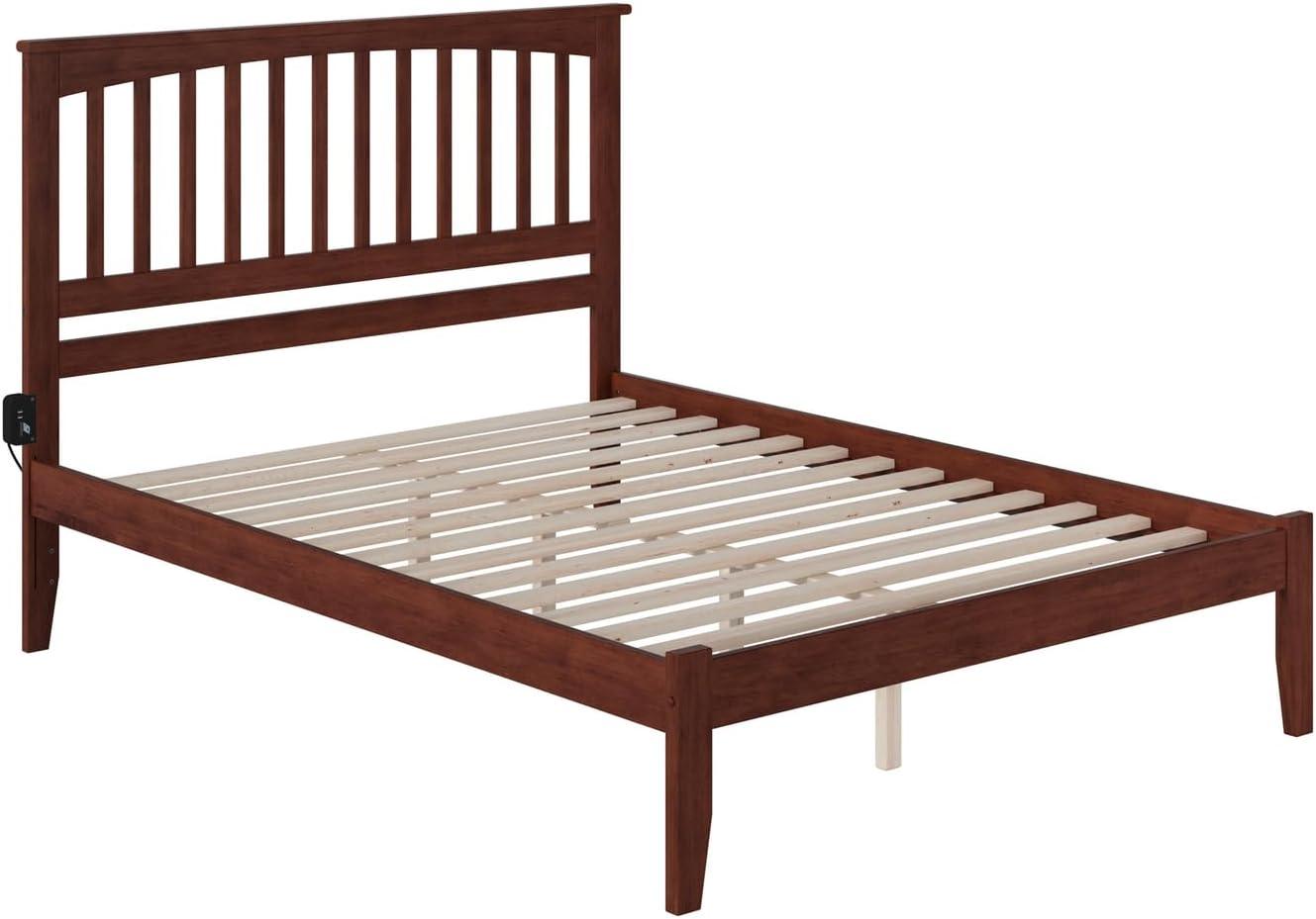 Mission Walnut King Bed with Slatted Headboard & Storage