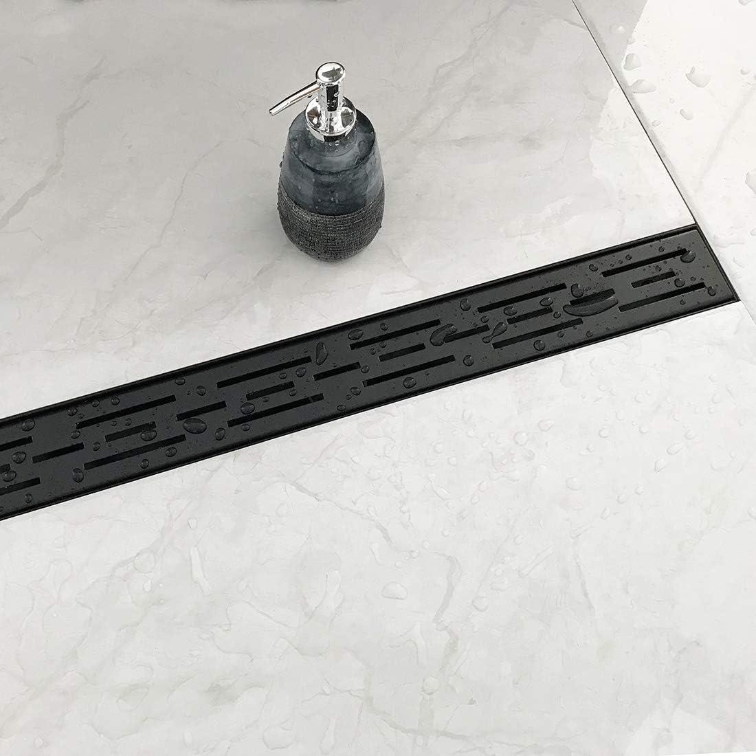 Neodrain 36 Inch Rectangular Linear Shower Drain with Brickwork Pattern Grat, 304 Stainless Steel Bathroom Floor Drain,Shower Floor Drain Includes Adjustable Leveling Feet, Hair Strainer,Black