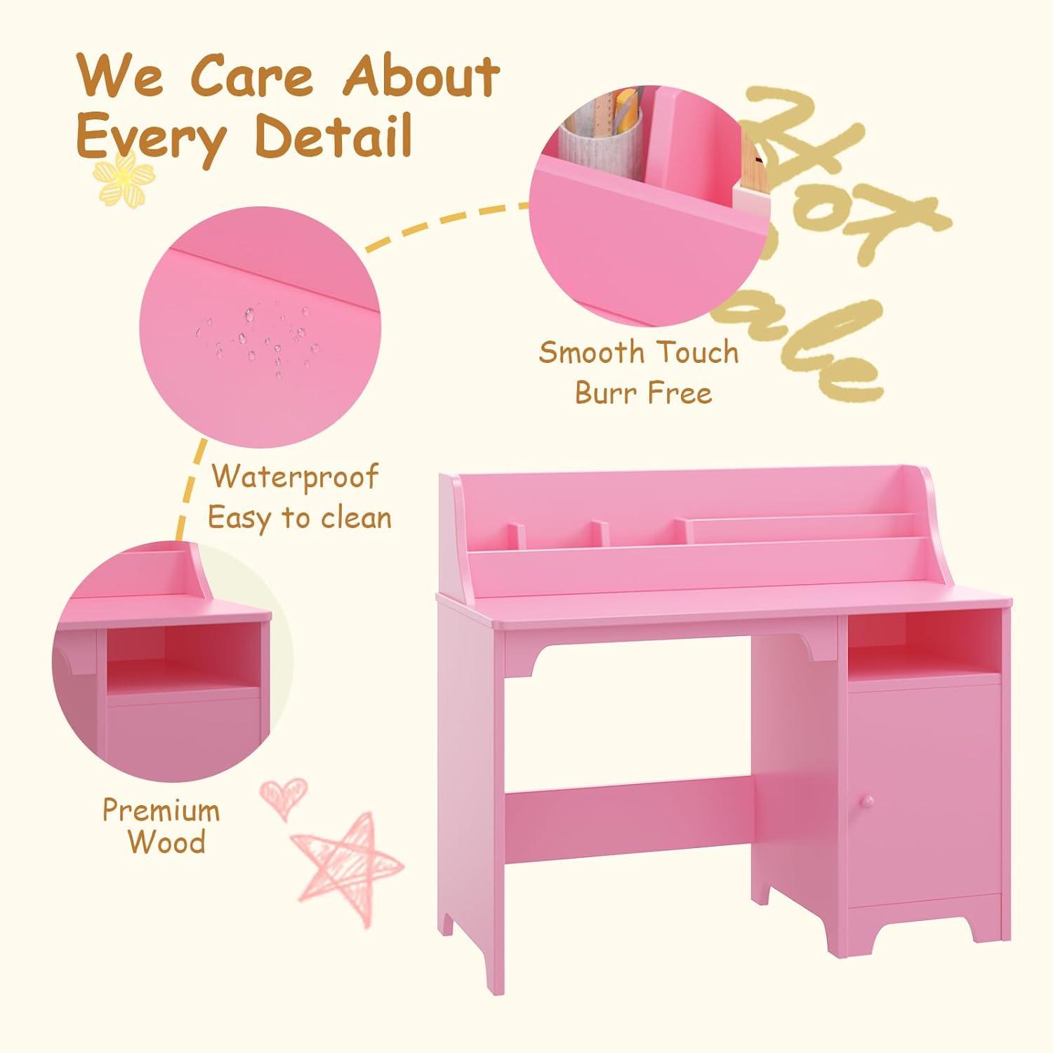 Danolapsi Kids Study Desk with Chair,Study Desk with Hutch,Storage Cabinet,Kids Desk and Chair Set,Wooden Children Study Table,Student Writing Desk Computer Workstation for Kids Bedroom & Study Room