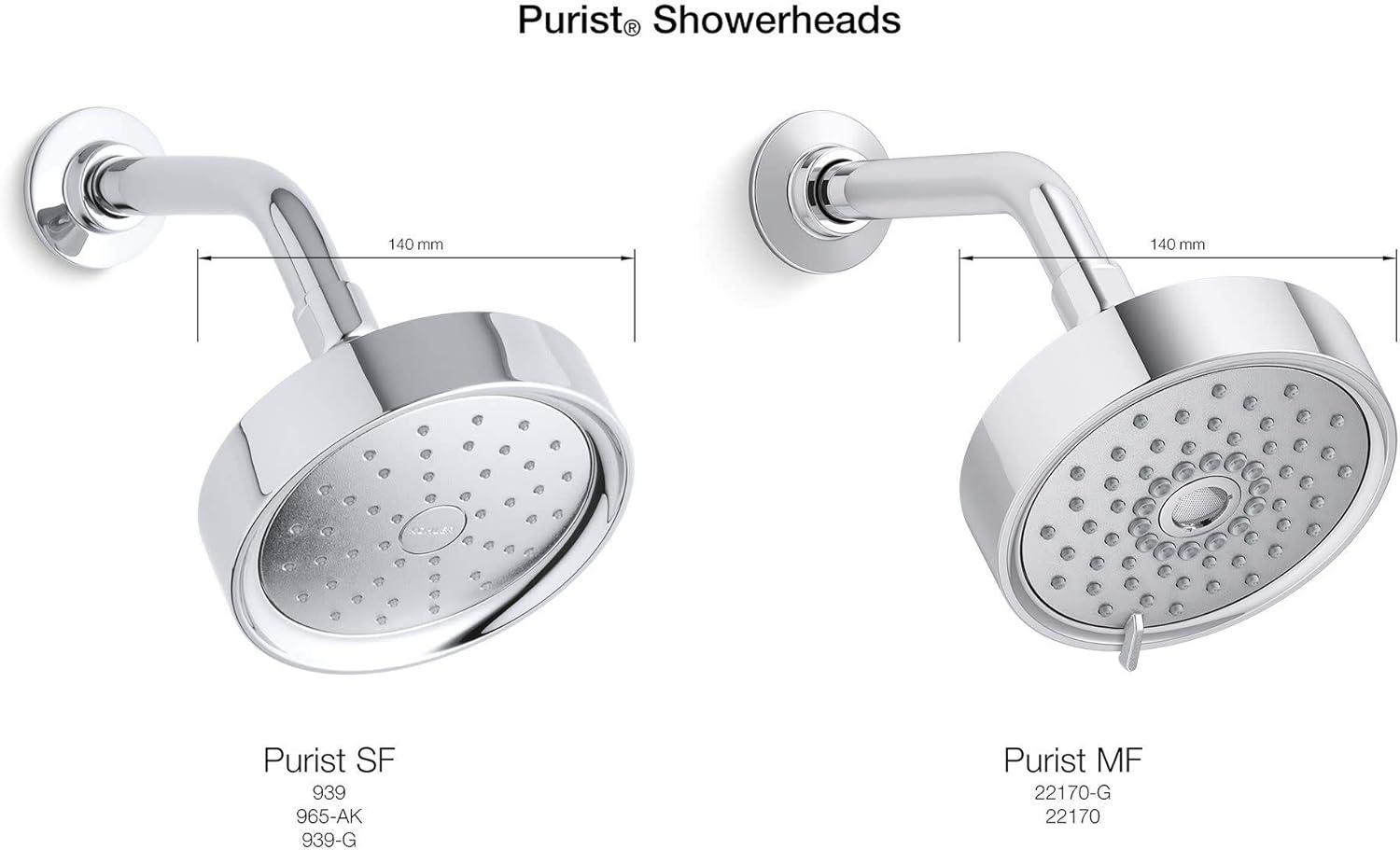 Kohler Purist 2.5 Gpm Multifunction Wall Mount Showerhead, Three Spray Settings, 5.5" High Pressure Spray Head