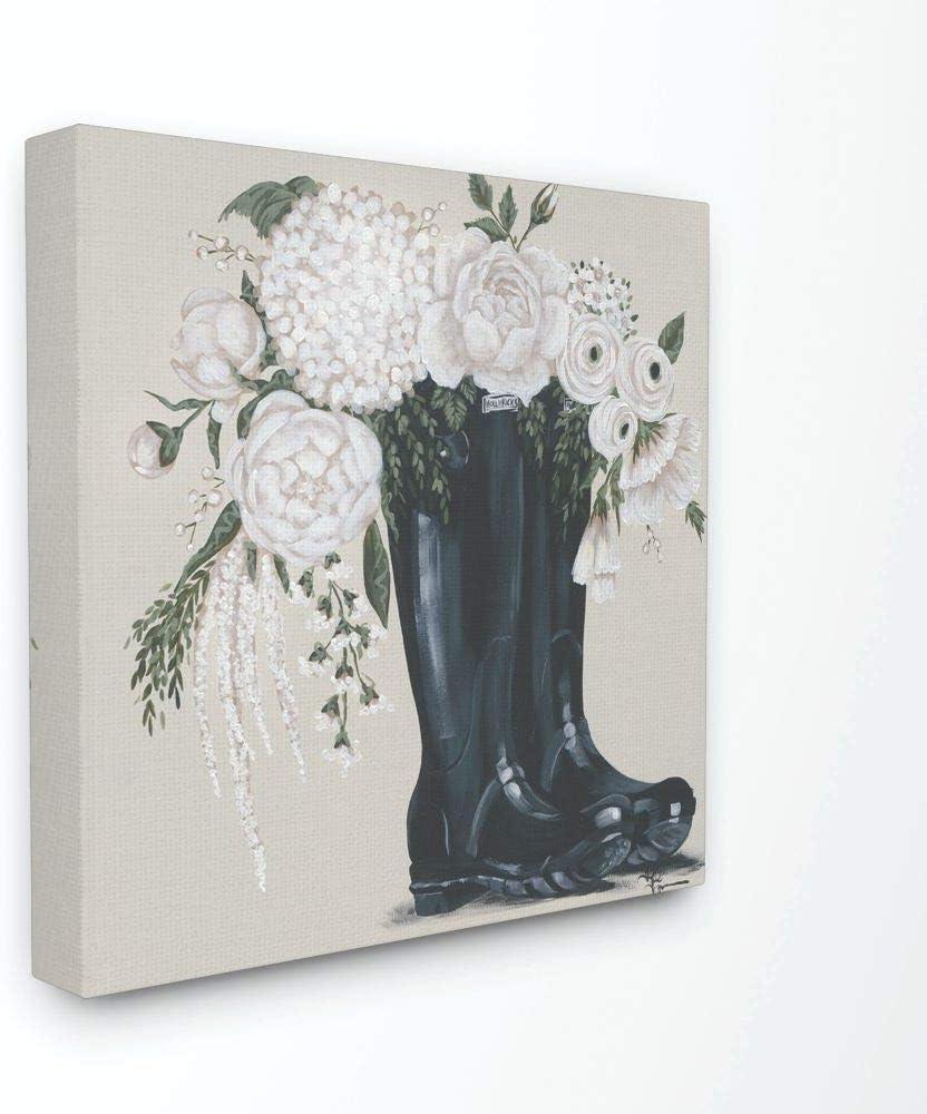 The Stupell Home Decor Collection White Flower Arrangement in Black Boots Painting Canvas Wall Art