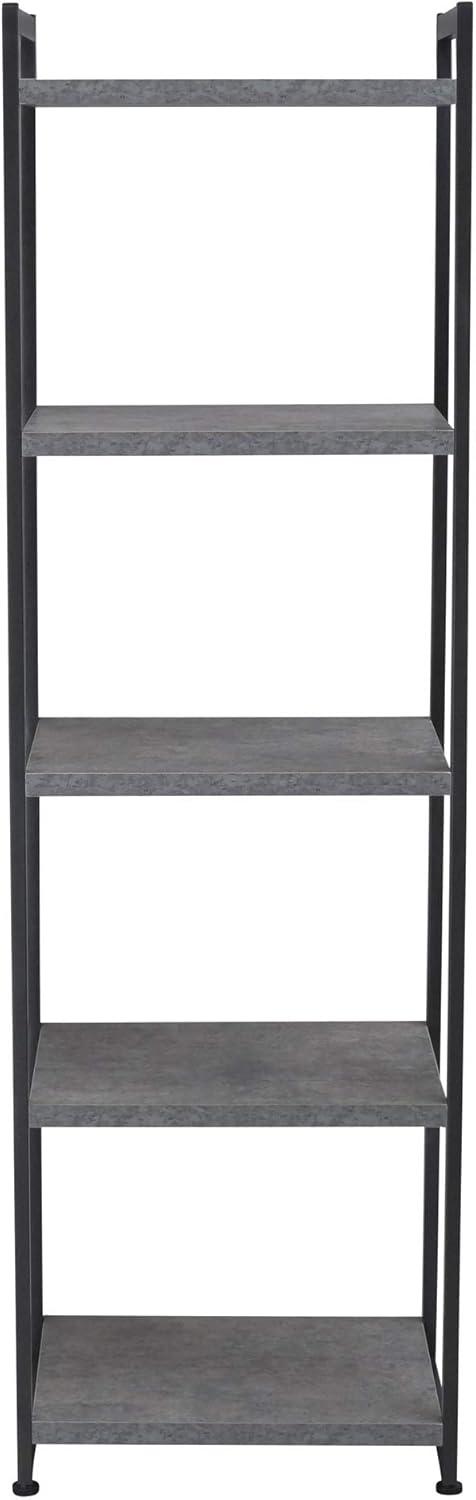 Household Essentials Jamestown Narrow 5 Shelf Open Storage Bookshelf Rustic Slate Concrete and Black Metal