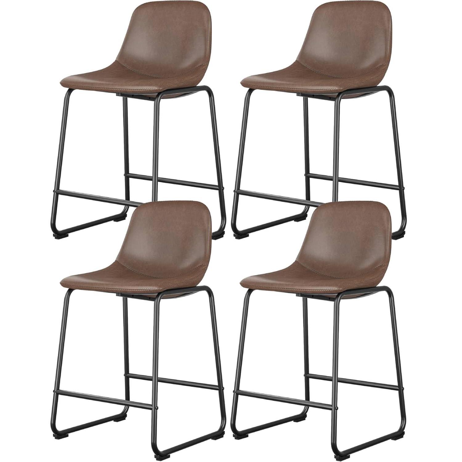 Bennium Counter Stools Set of 2, 24 inch Counter Height Bar Stools Hold up to 500 lbs, Armless Counter Height Chairs with Metal Legs & Soft Backrest for Kitchen Island Coffee Shop, Brown