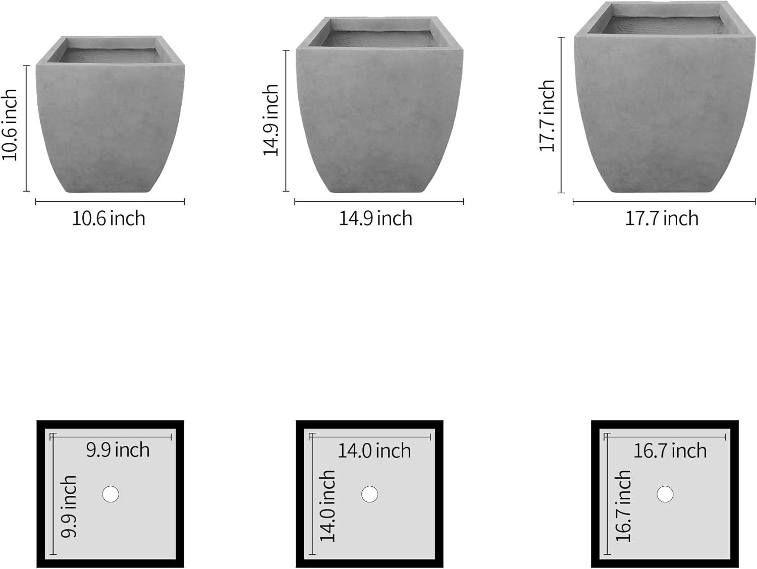 Contemporary Square Medium Natural Concrete Planter 17.7" with Drainage