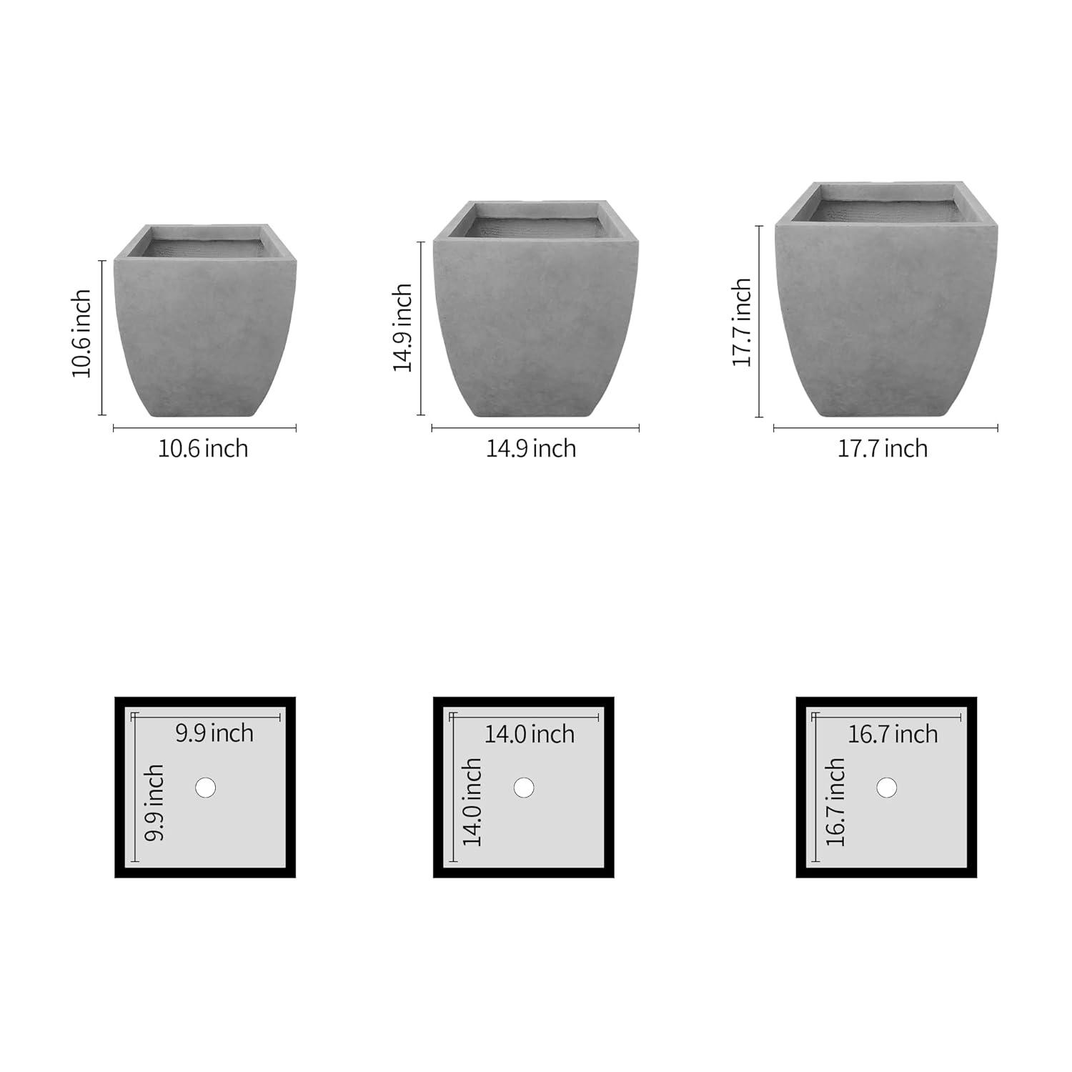 Contemporary Square Medium Natural Concrete Planter 17.7" with Drainage