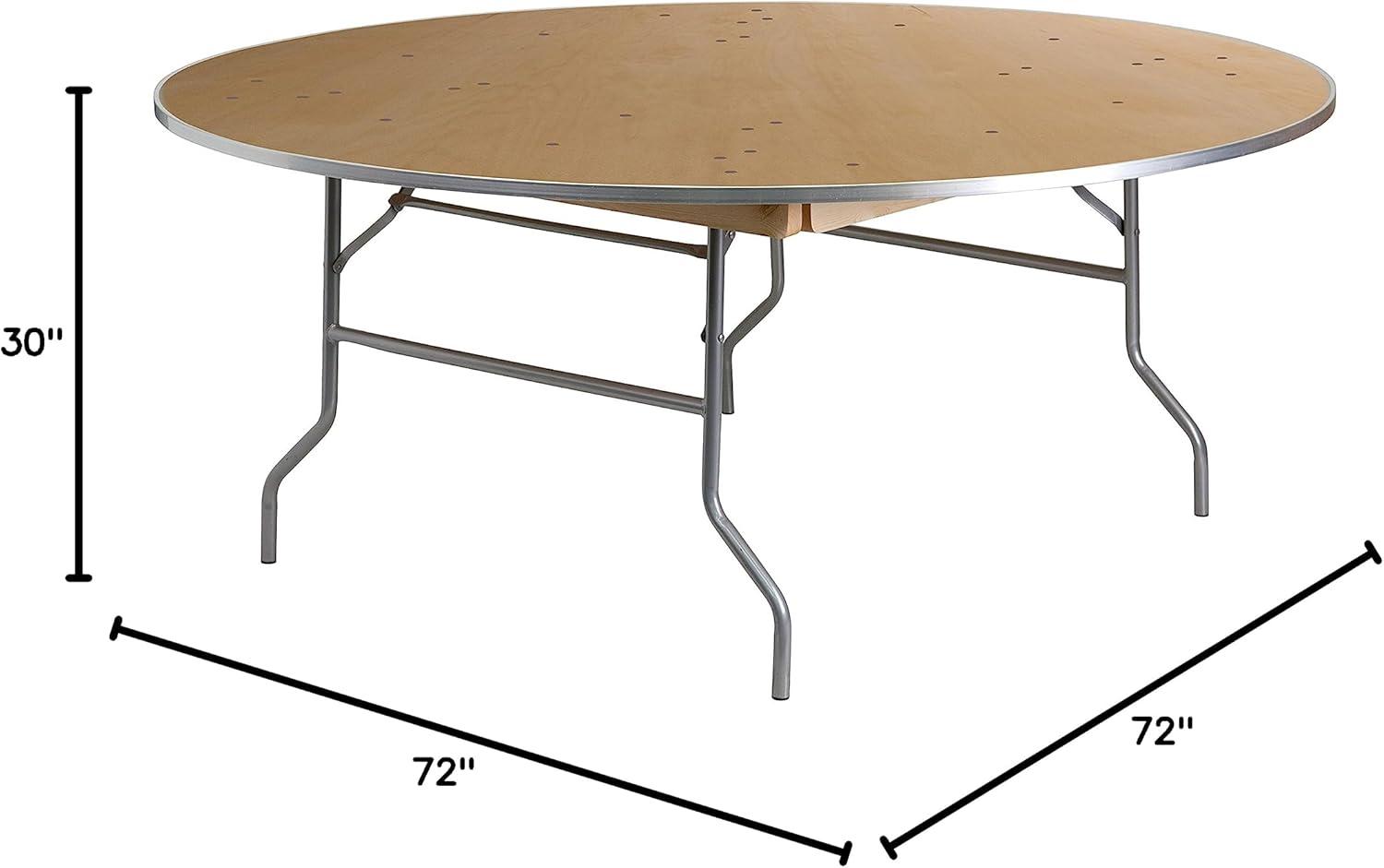 Marcott Round Heavy Duty Birchwood Folding Banquet Table with Metal Edges