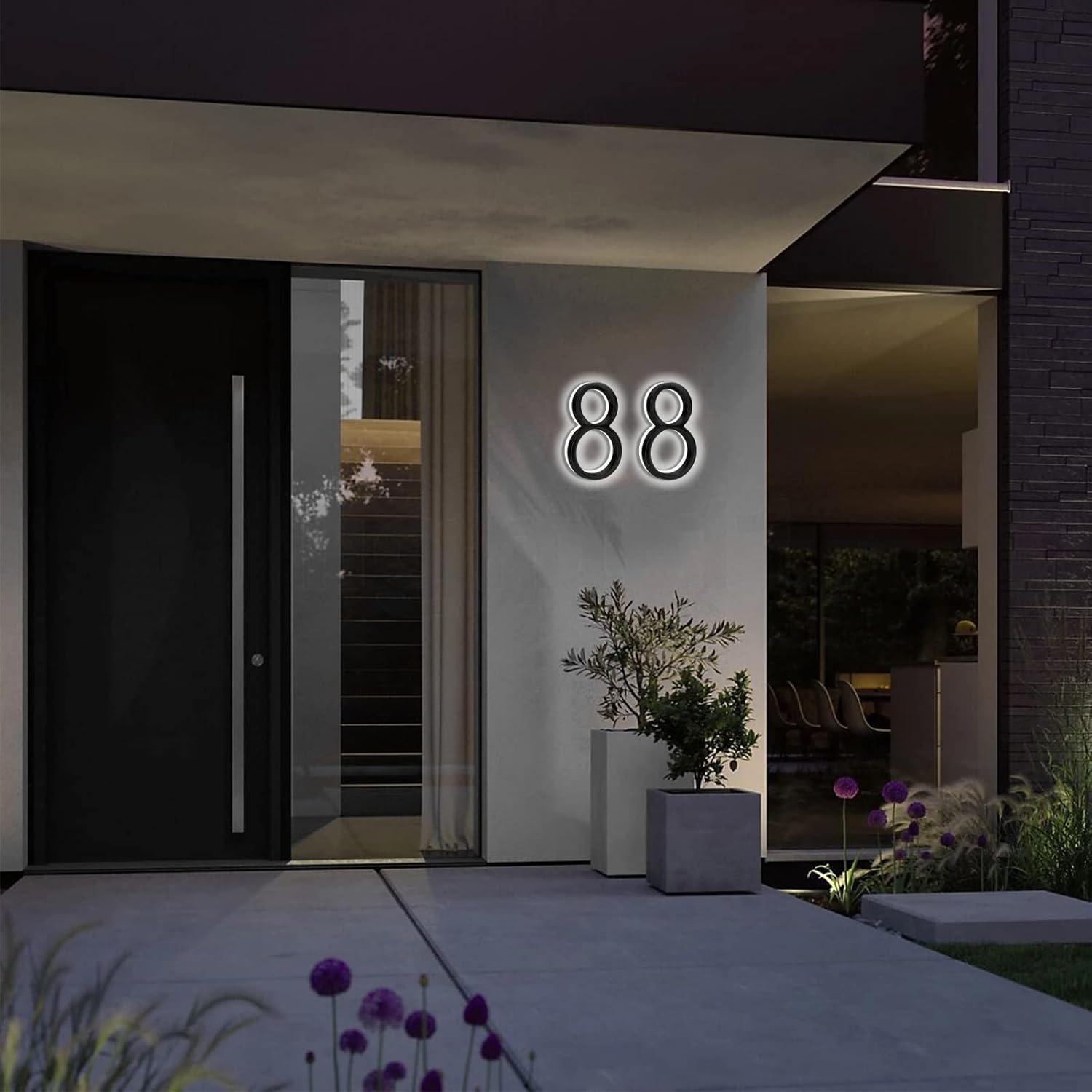8 Inch Black Stainless Steel LED Backlit Floating House Number