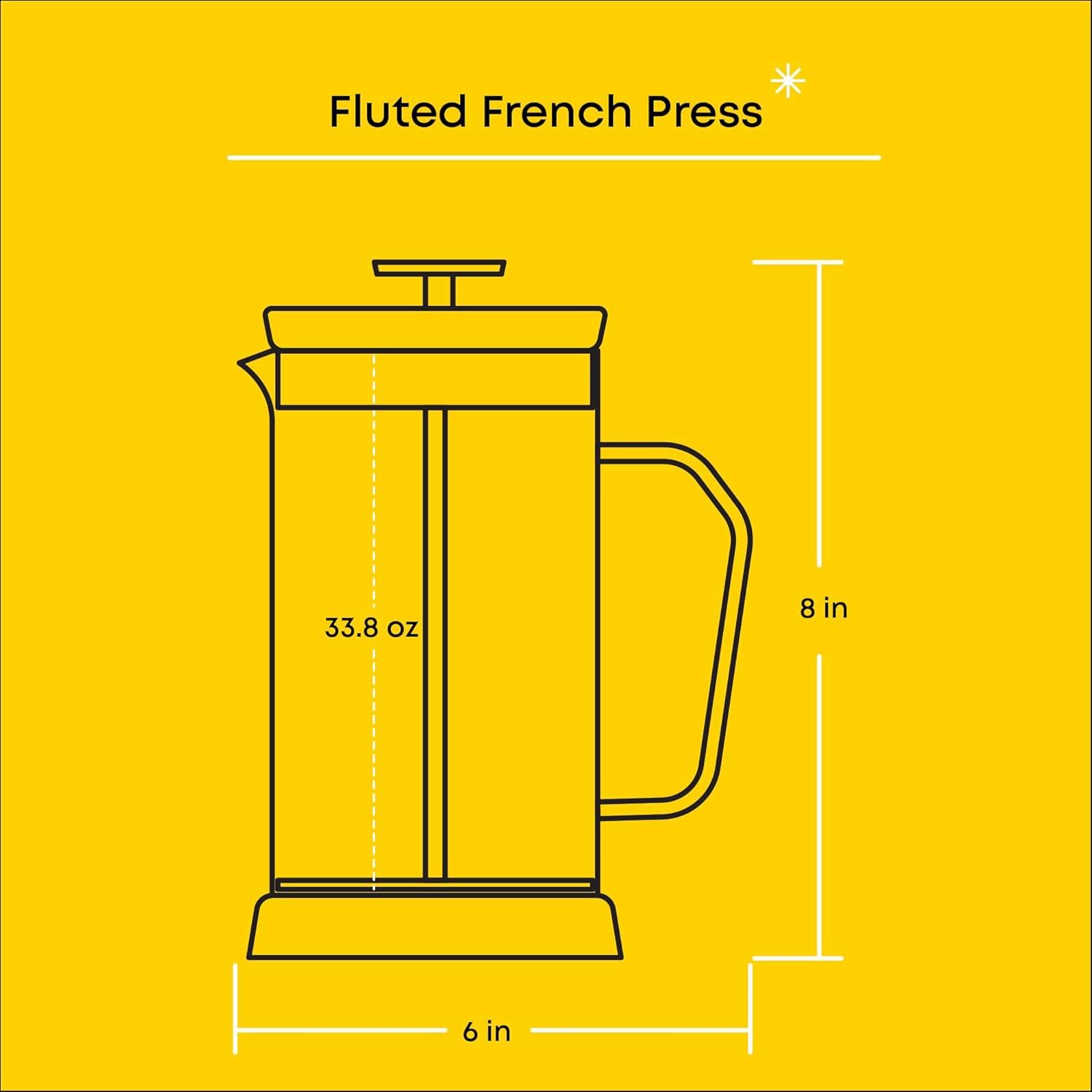 JoyJolt JG10327 JoyJolt Savor Fluted French Press Coffee and Tea Maker, 33.8oz