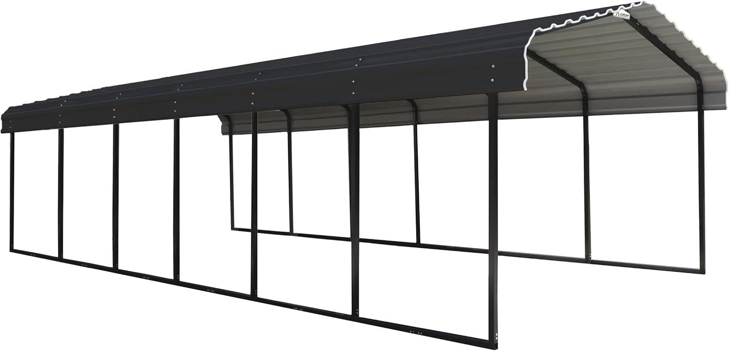 Arrow Steel Carport, Galvanized Black/Charcoal