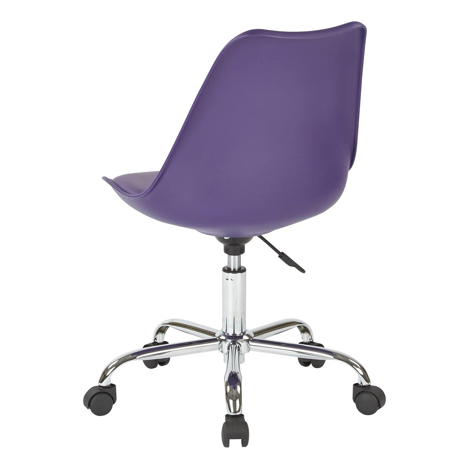 Emerson Office Chair with Pneumatic Chrome Base Purple - OSP Home Furnishings: Swivel, Armless, Adjustable Height