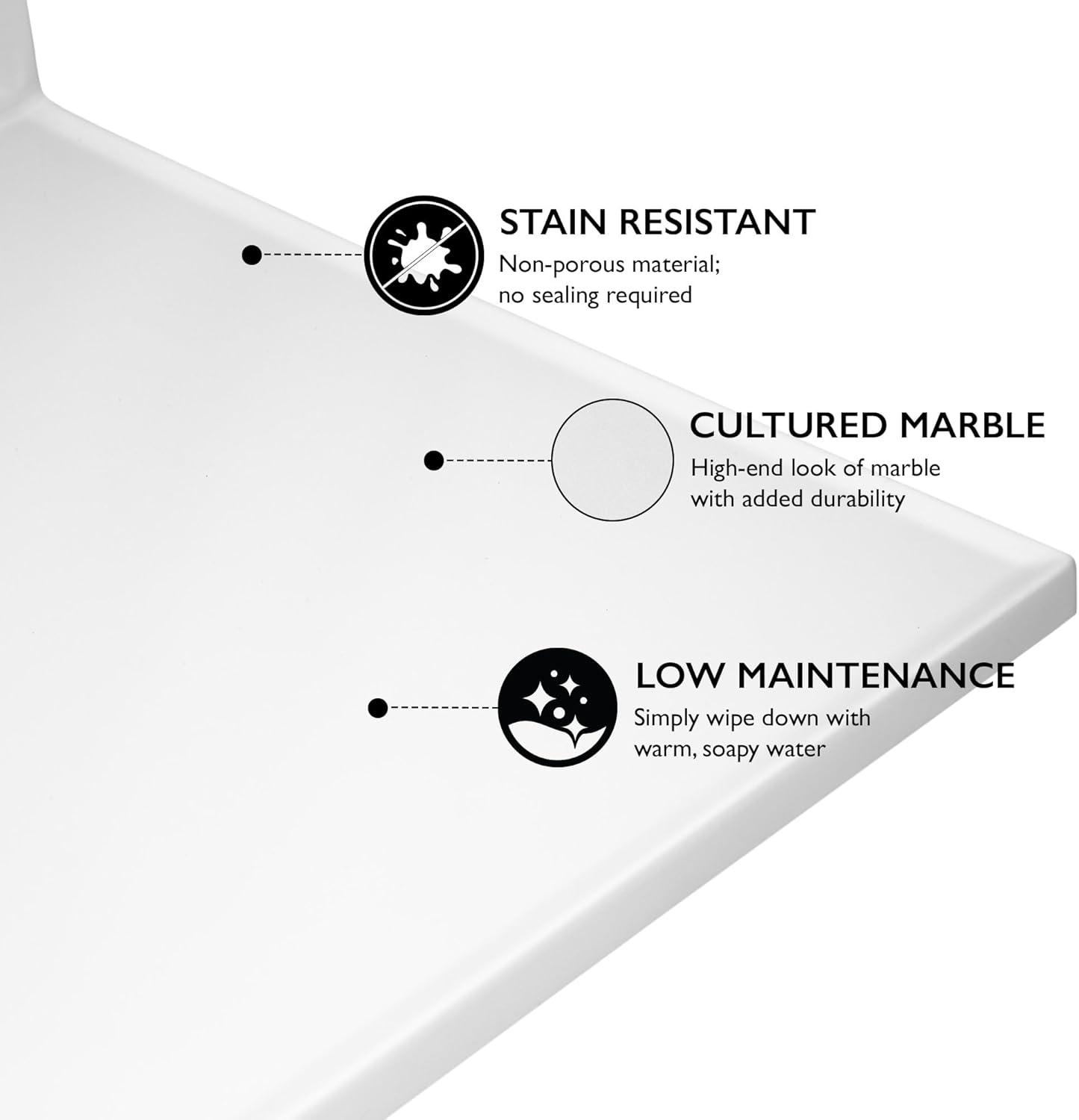 61 Inch Cultured Marble Vanity Top with Backsplash, Improved Package, White