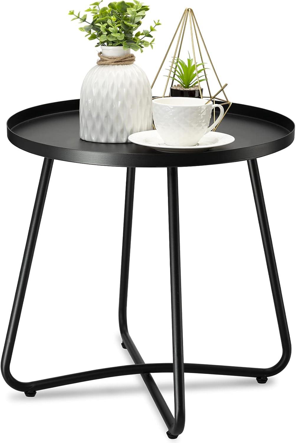 Black Round Metal Indoor/Outdoor End Table