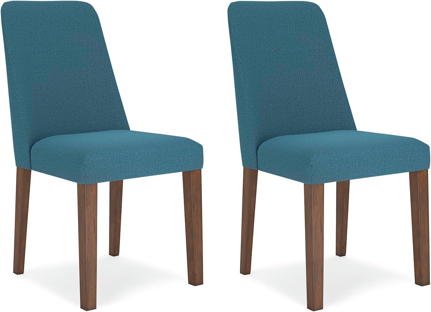 Blue Upholstered Wood Side Chair with Brown Frame