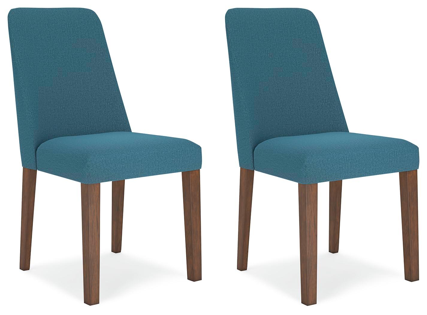 Blue Upholstered Wood Side Chair with Brown Frame