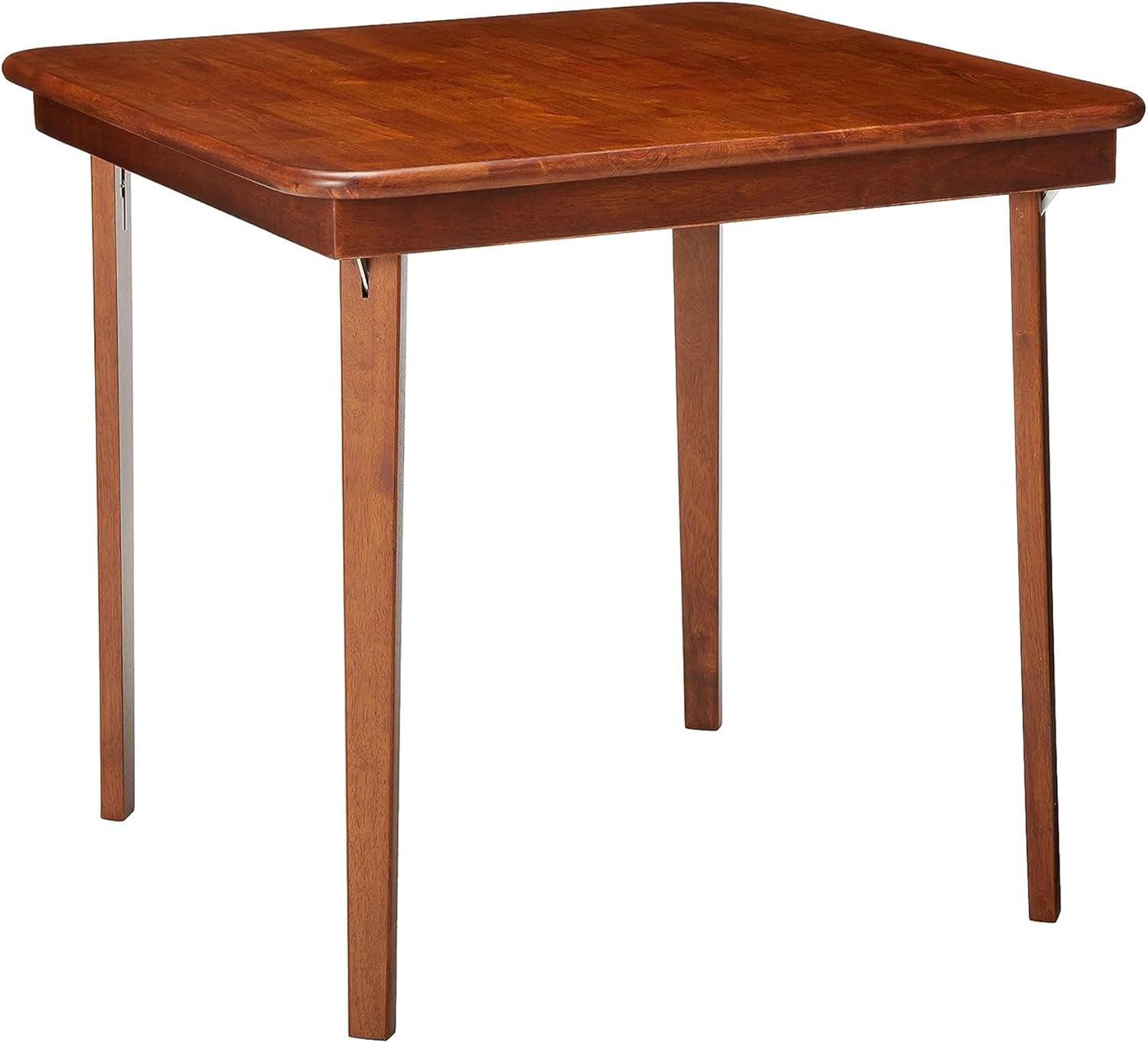 Straight Edge Folding Card Table Cherry - Stakmore: Wood Composite, Steel Hardware, No Assembly Required