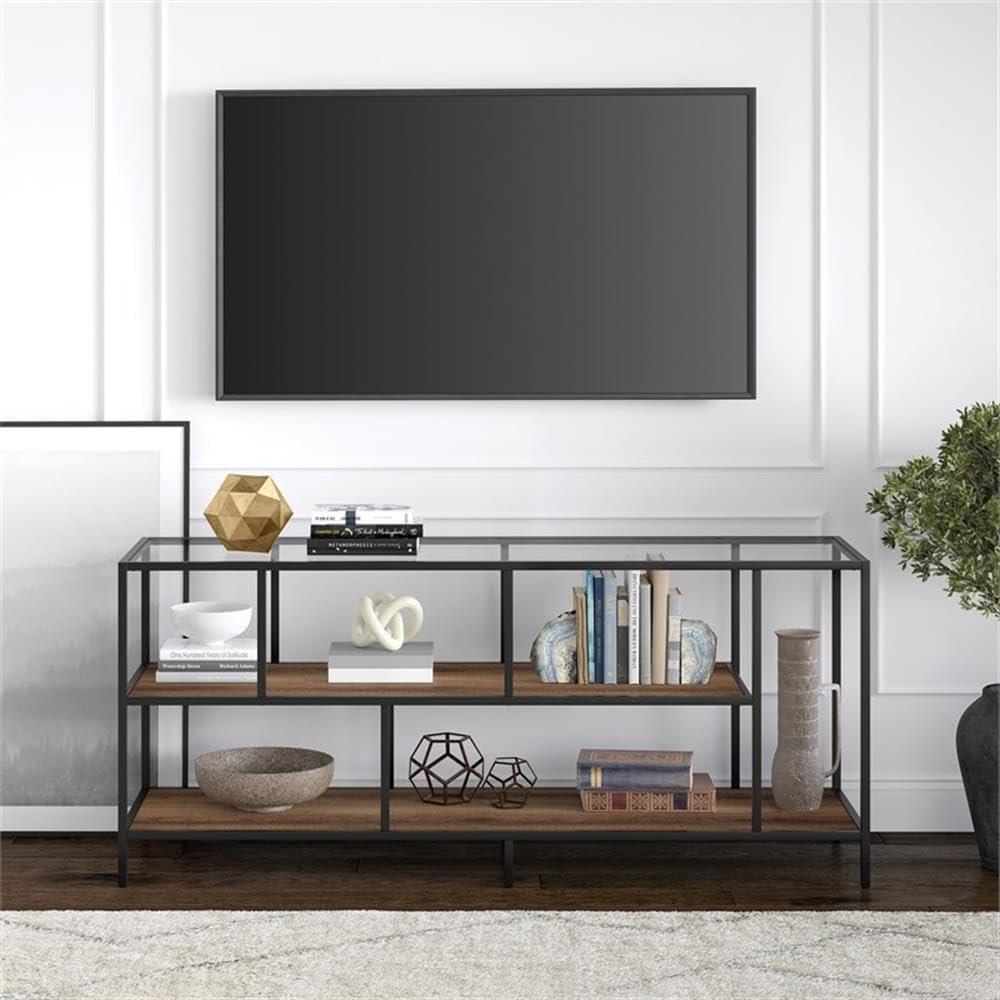 Evelyn&Zoe Winthrop Rectangular TV Stand with MDF Shelves for TV's up to 60", Blackened Bronze/Rustic Oak