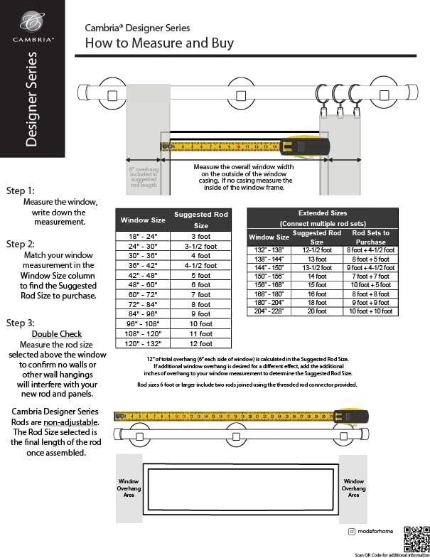 Cambria Designer Series Premium 1-1/8 in Larger Dia. Non-Adjustable Curtain Rod and Designer Brackets