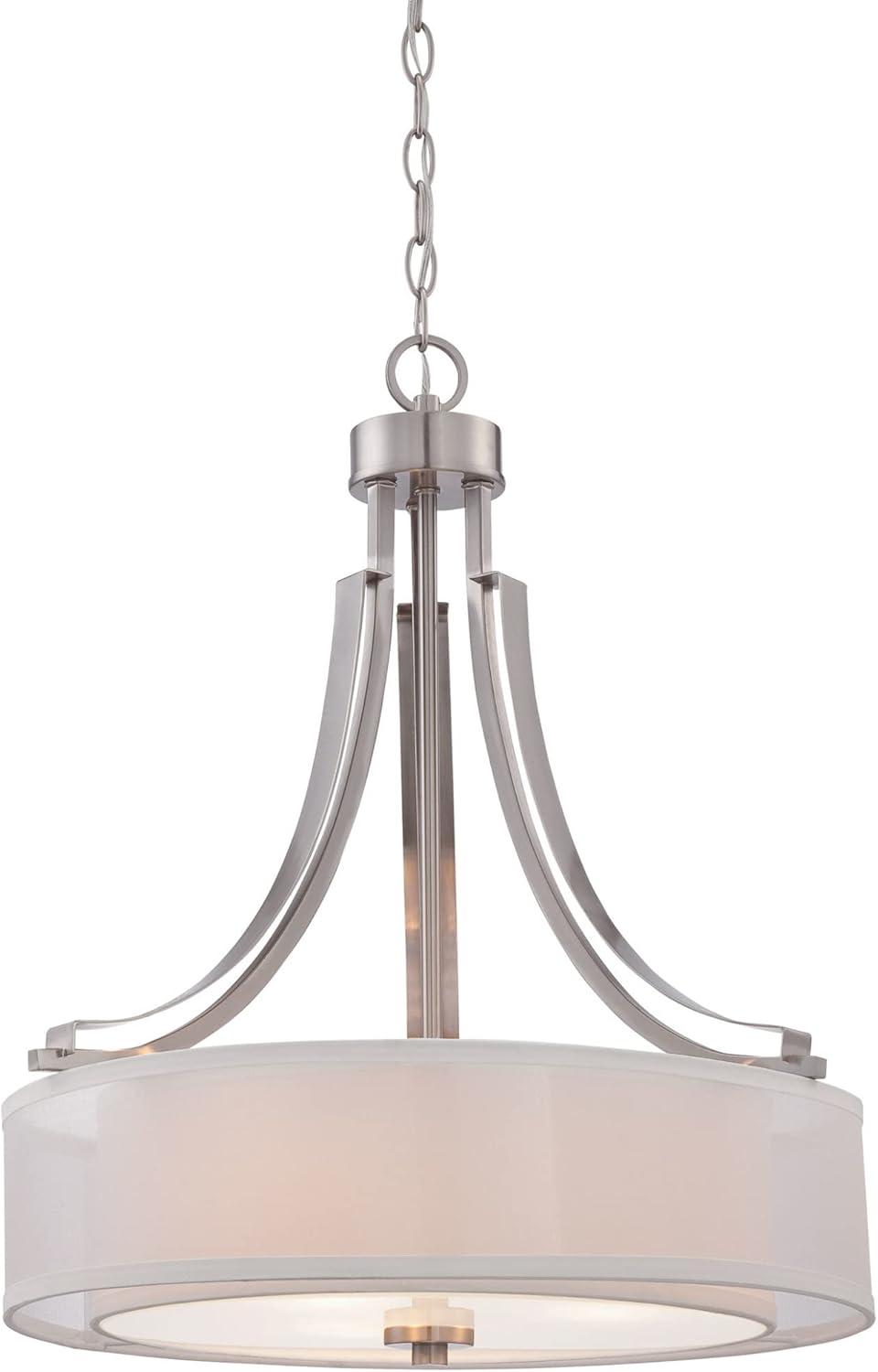 Pendant 3 Light Translucent Sliver Linen in Transitional Style 23.5 inches Tall By 20.5 inches Wide-Brushed Nickel Finish Bailey Street Home