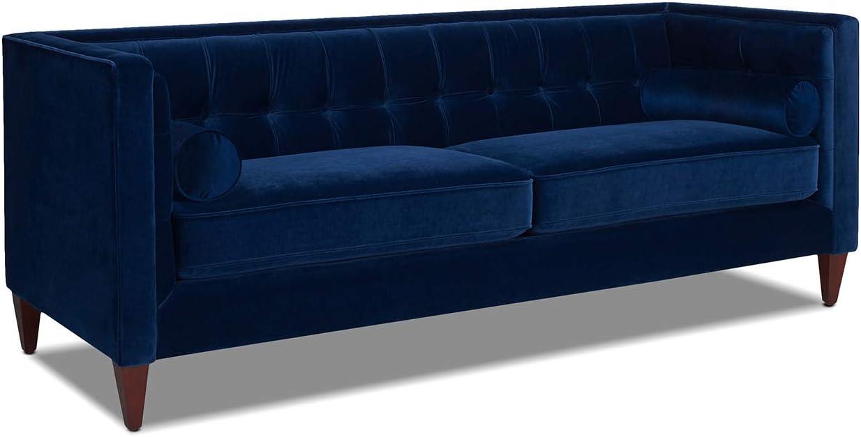 Elegant Navy Blue Velvet Chesterfield Sofa with Tufted Accents