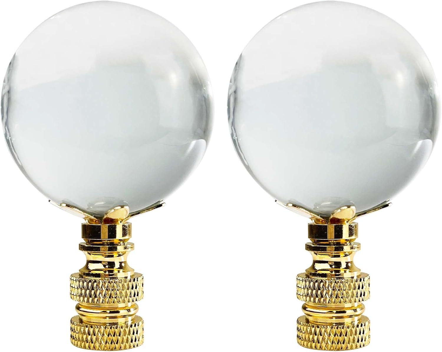 Royal Designs CCF-2016M-PB-2 Medium Clear Ball K9 Crystal Finial For Lamp Shade With Polished Brass Base, Set of 2
