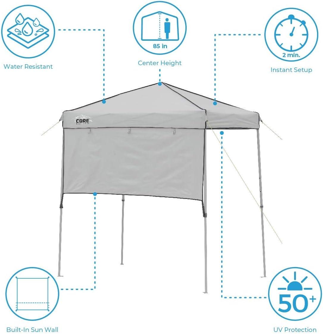 Core 6 x 4 Ft Pop Up Instant Tent Canopy w/ Adjustable Half Sun Shade, Gray