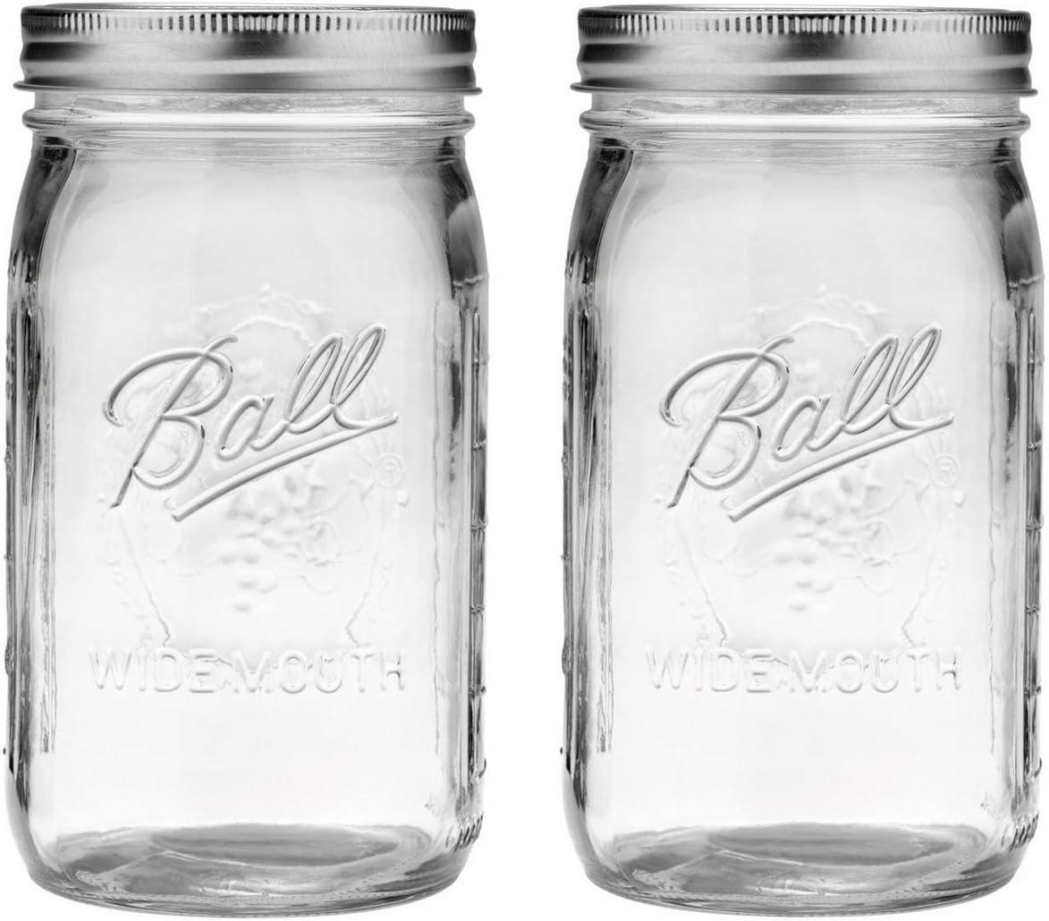 Ball Wide Mouth 32-Ounce Clear Glass Mason Jars with Lids, 2-Pack