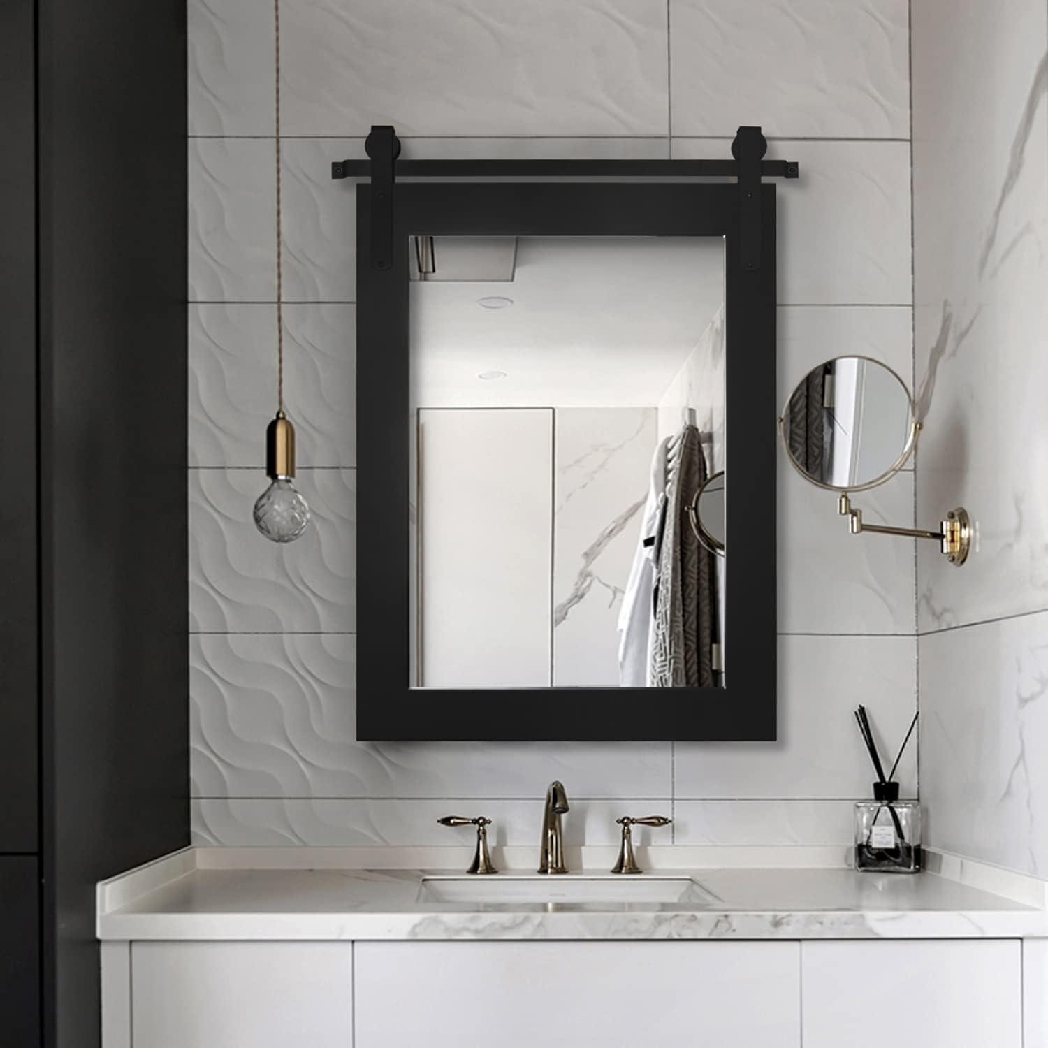 Farmhouse Black Wood Rectangular Bathroom Mirror 28" x 22"