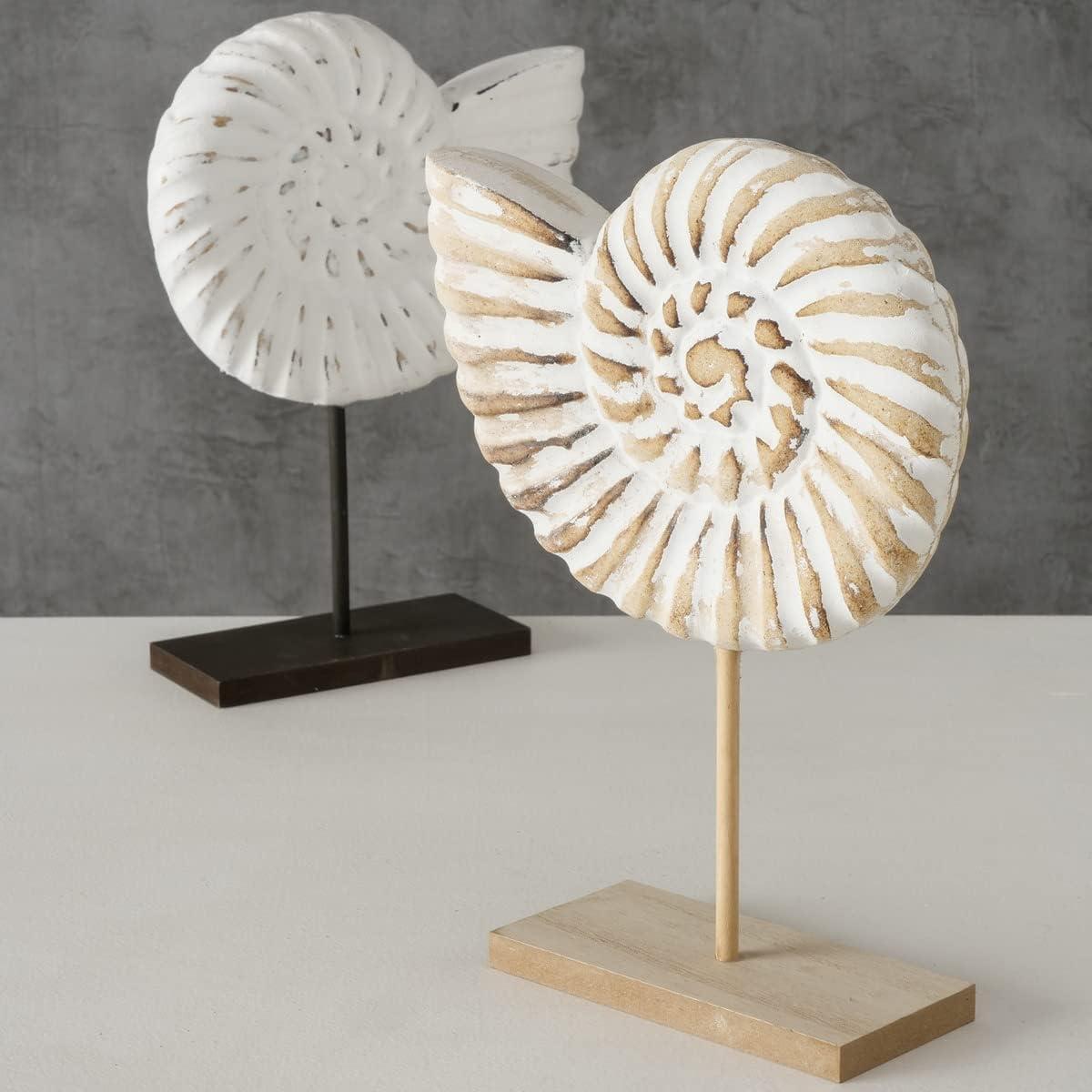 Hand Carved White and Natural Nautilus Shell Sculptures with MDF Wood Base
