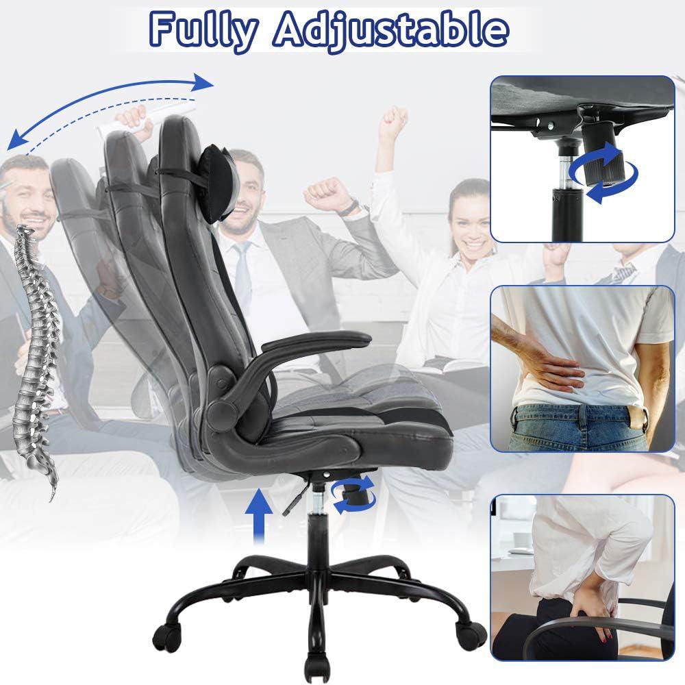 FDW PC Gaming Chair Office Chair Desk Chair with Lumbar Support Flip Up Arms Headrest, Black