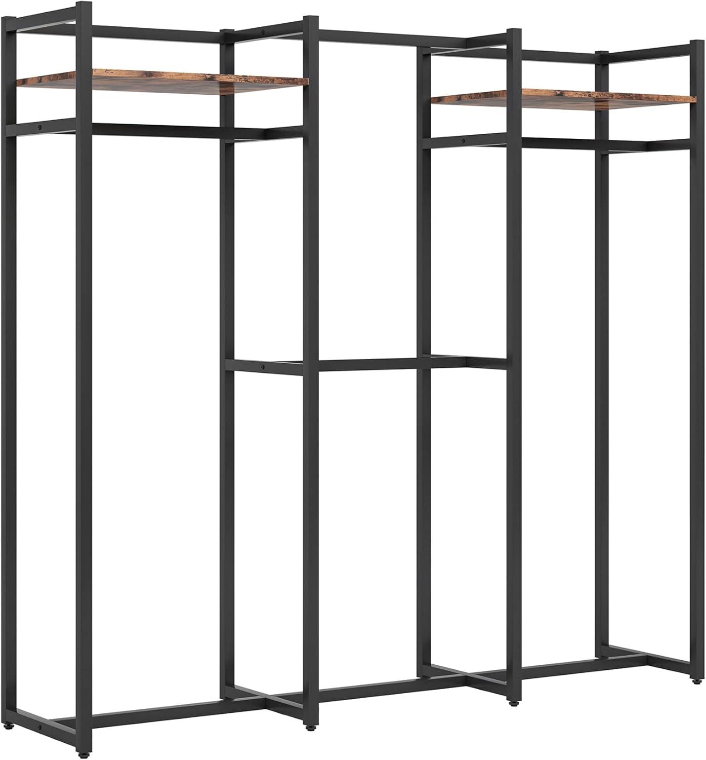 Large Black and Rustic Brown Portable Freestanding Closet Organizer