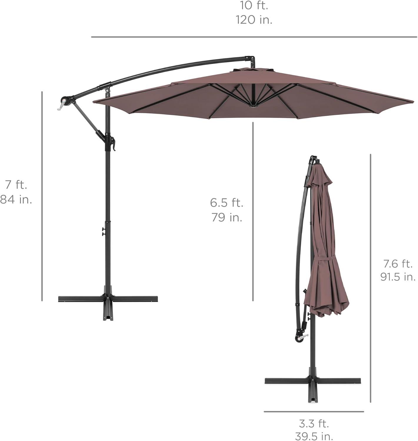 Deep Taupe 10ft Offset Hanging Outdoor Patio Umbrella with Steel Frame