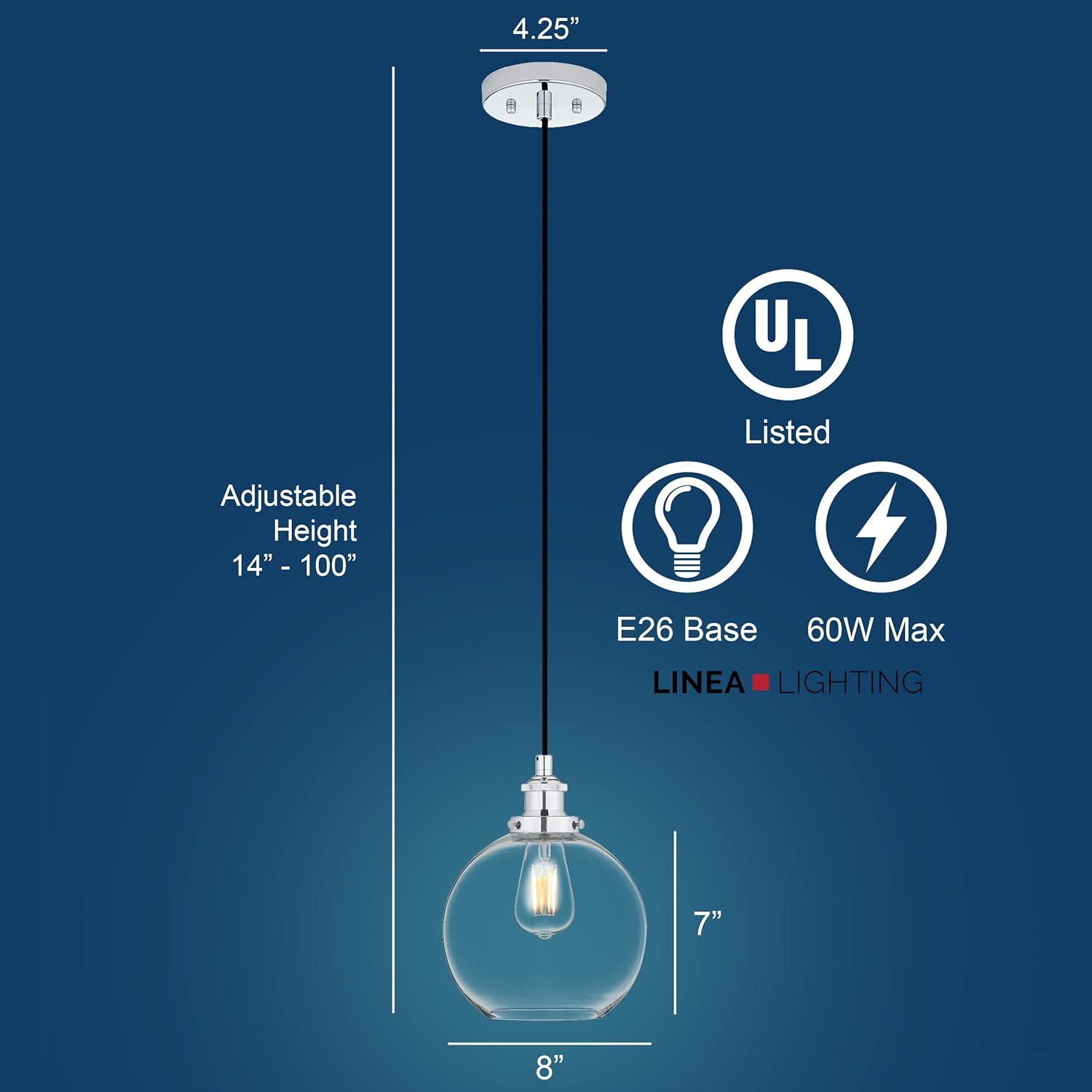 Large Chrome Glass Globe Pendant Light with LED Bulb
