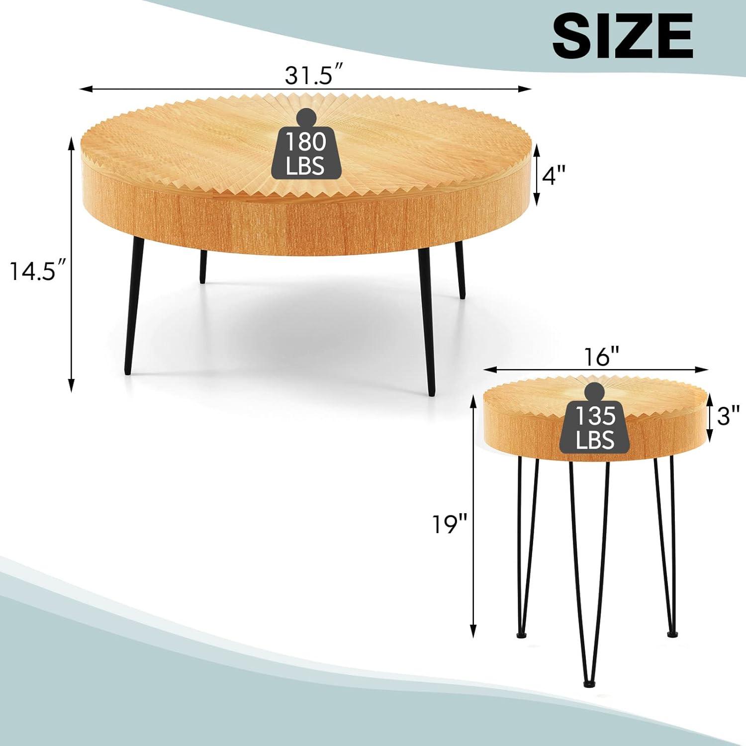 Round Natural Wood Farmhouse Nesting Coffee Table Set