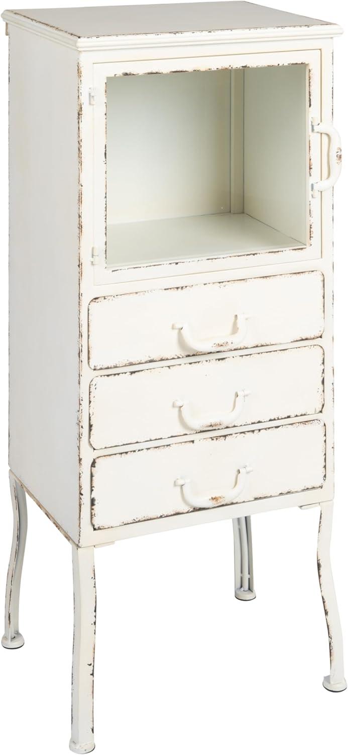 Storied Home 39" Tall Decorative Storage Cabinet Cream: Vintage Rustic Metal, 3 Drawers, Office & Home Use