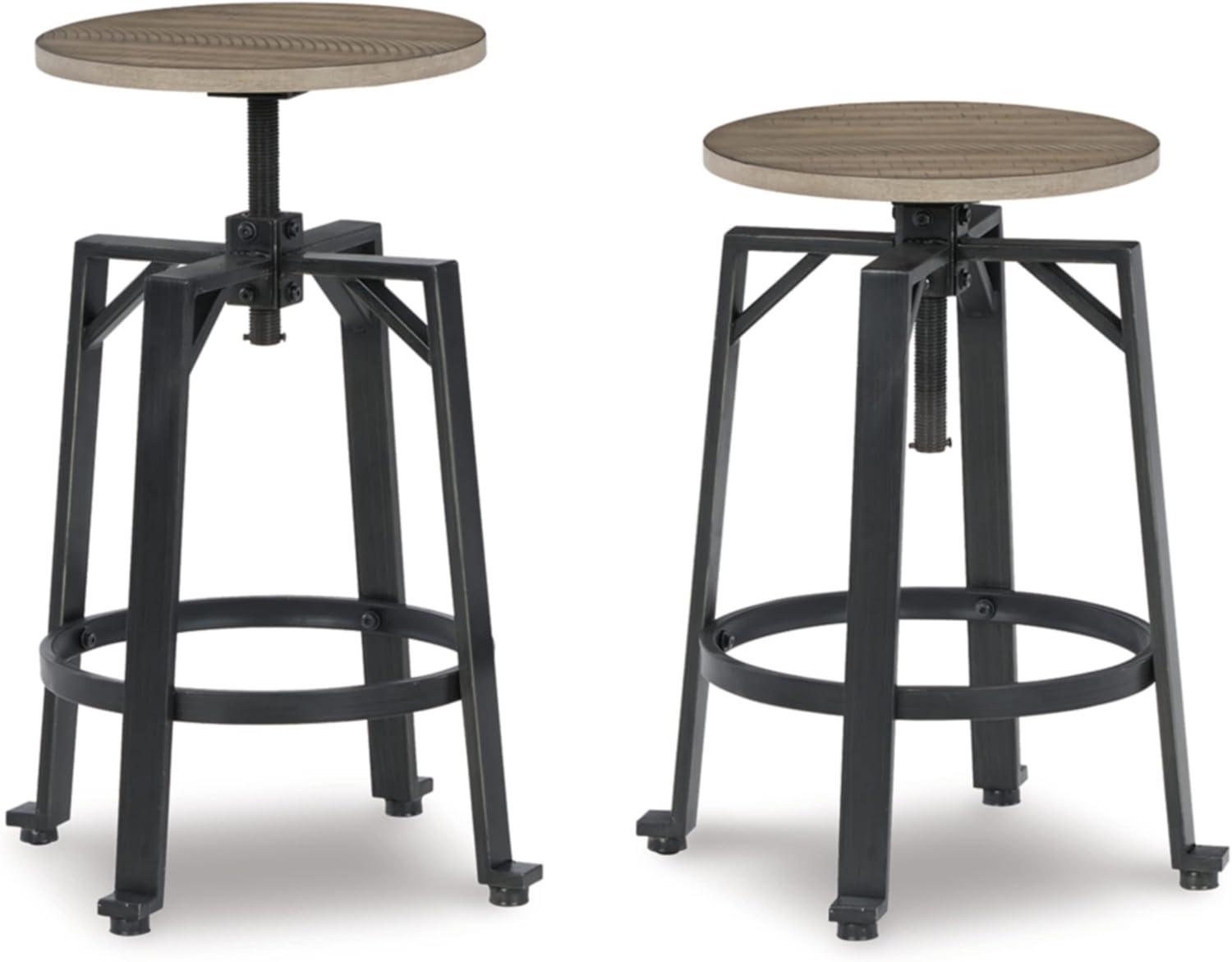 Adjustable Swivel Backless Brown Wood and Metal Stool