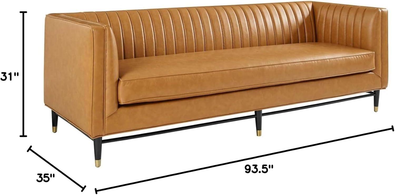 Modway Devote Channel Tufted Vegan Leather Sofa Tan: Modern 3-Seater, Faux Upholstery, Wood Frame