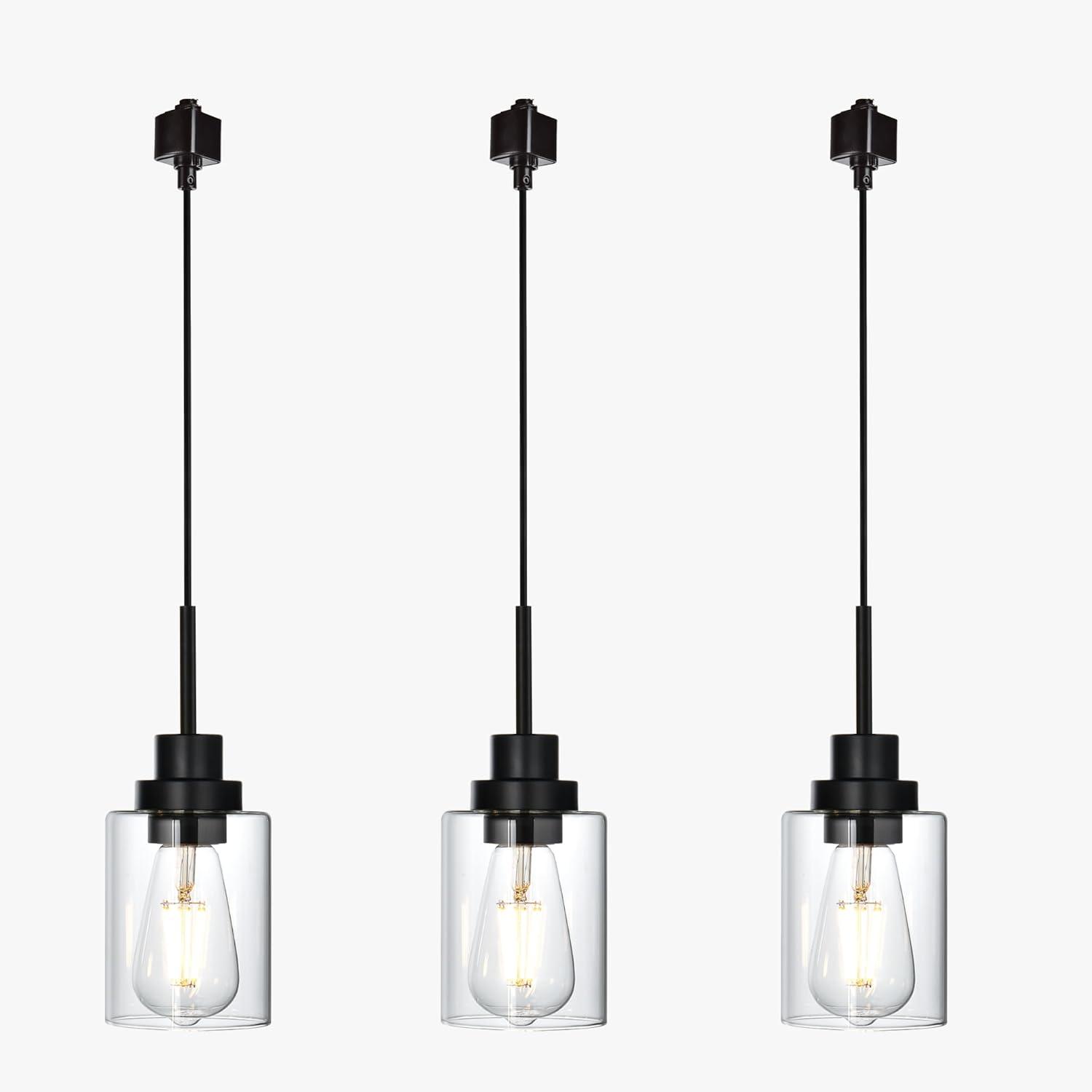 3-Pack H Type Track Lighting Pendants, Ceiling Track Hanging Light Fixture with Hand-Woven Rattan Shade, H-Type Tracking Boho Pendant Lighting Fixtures for Kitchen Island Dining Room, E26 Base