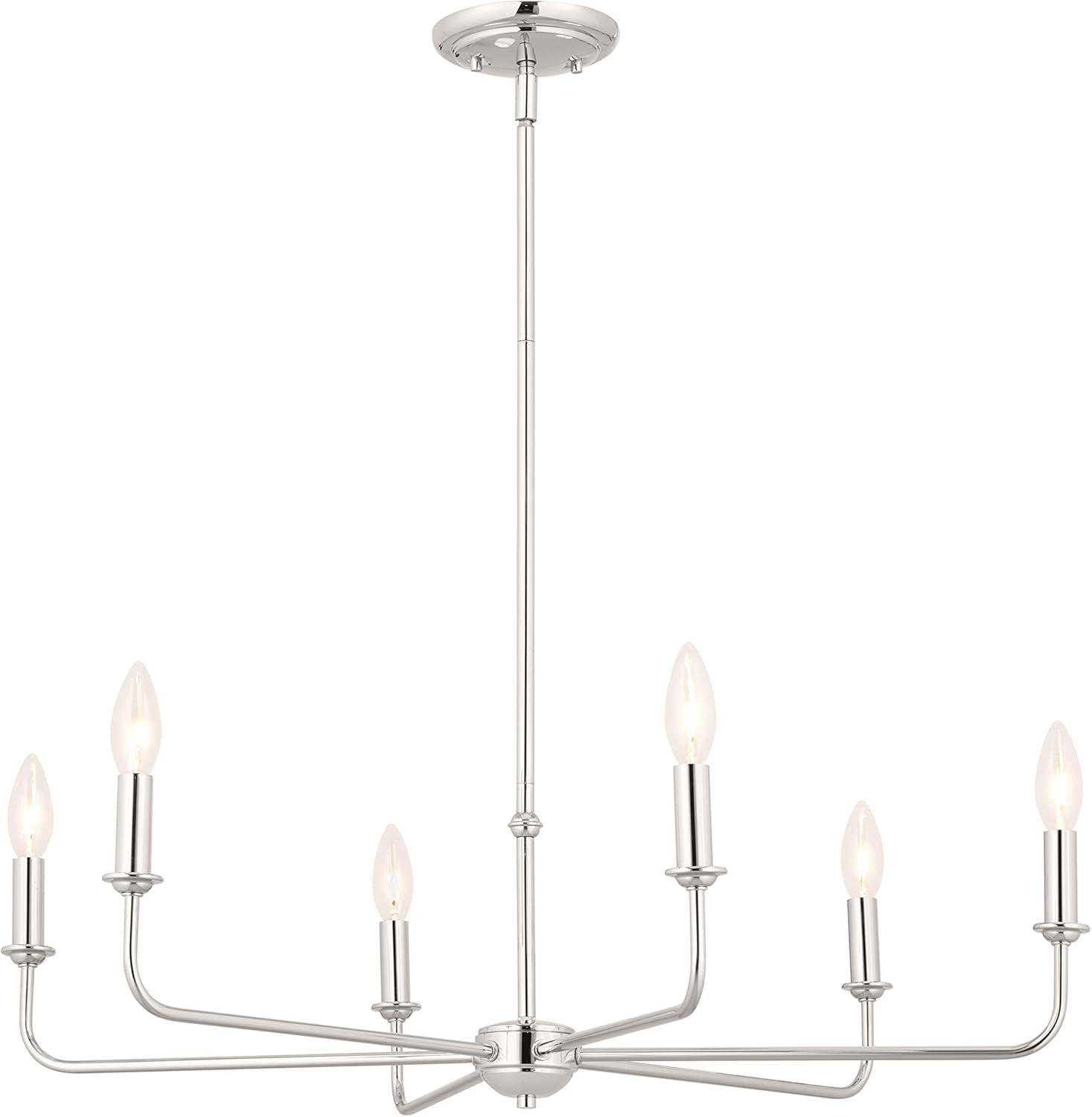 Elegant Pallas 6-Light Chandelier in Polished Nickel with White Linen Shades