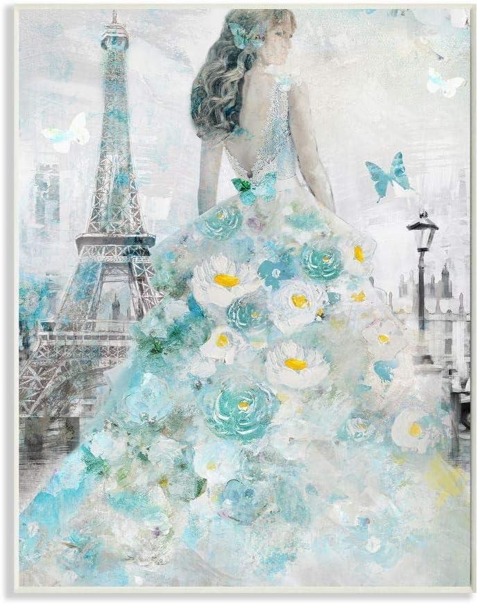 Parisian Woman with Butterfly and Floral Dress MDF Wall Art