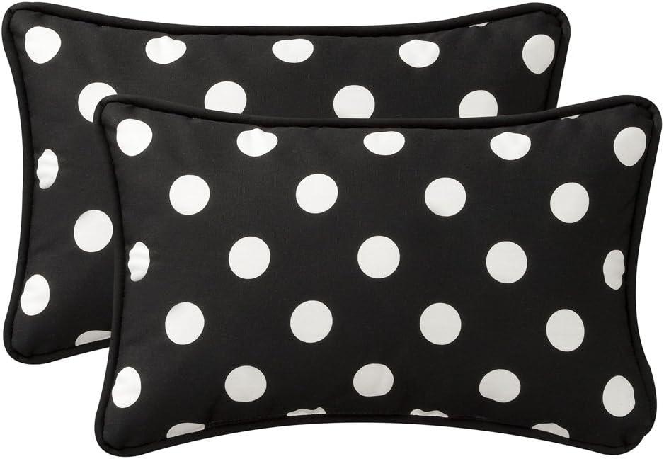 Black and White Polka Dot Outdoor Lumbar Pillows, Set of 2