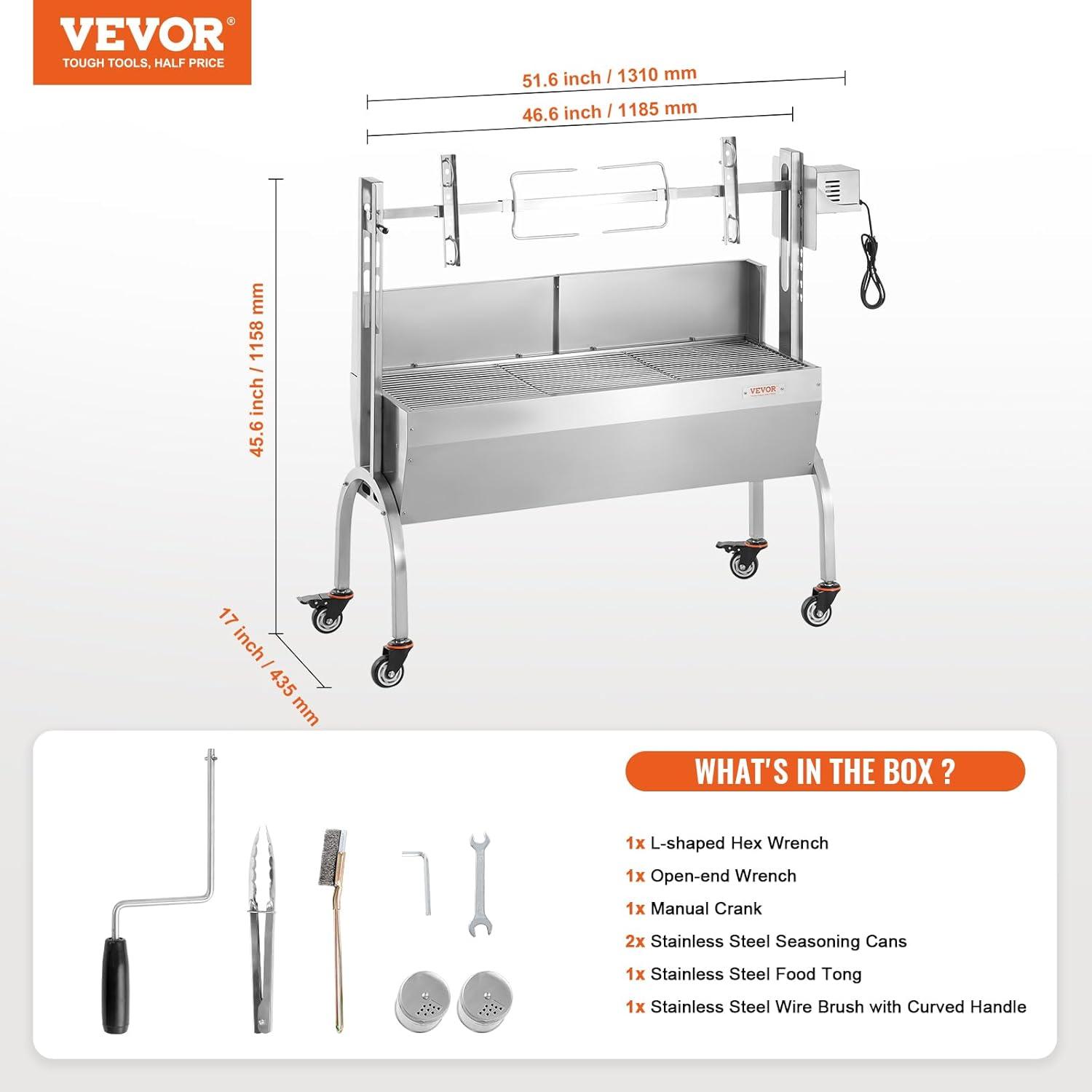 Stainless Steel Rotisserie Grill with Windscreen and Lockable Wheels