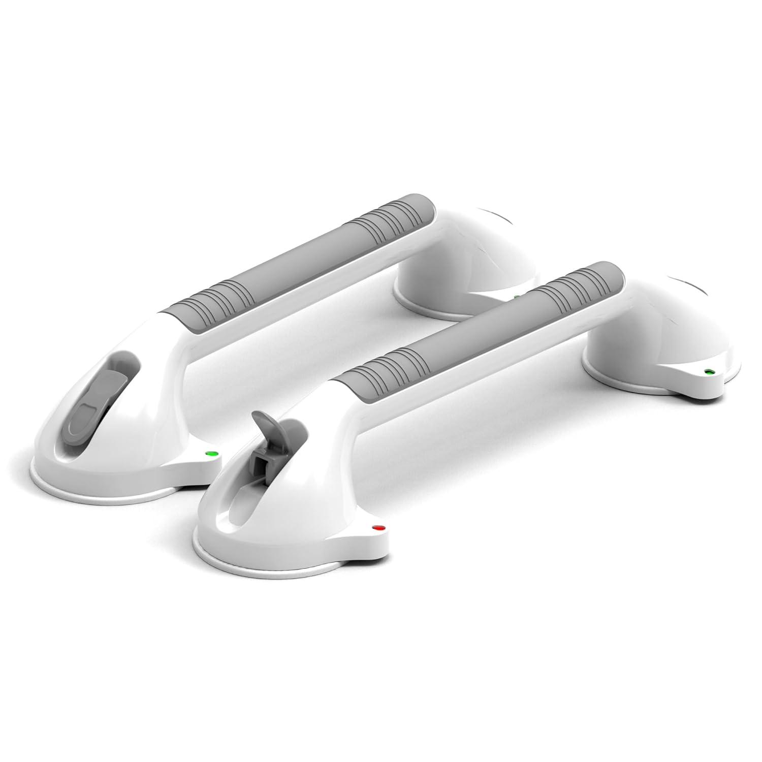 16.5inch 2 Pack Suction Balance Assist Bathroom Shower Handle,Bath Grab Bar with Indicators(White/Grey)