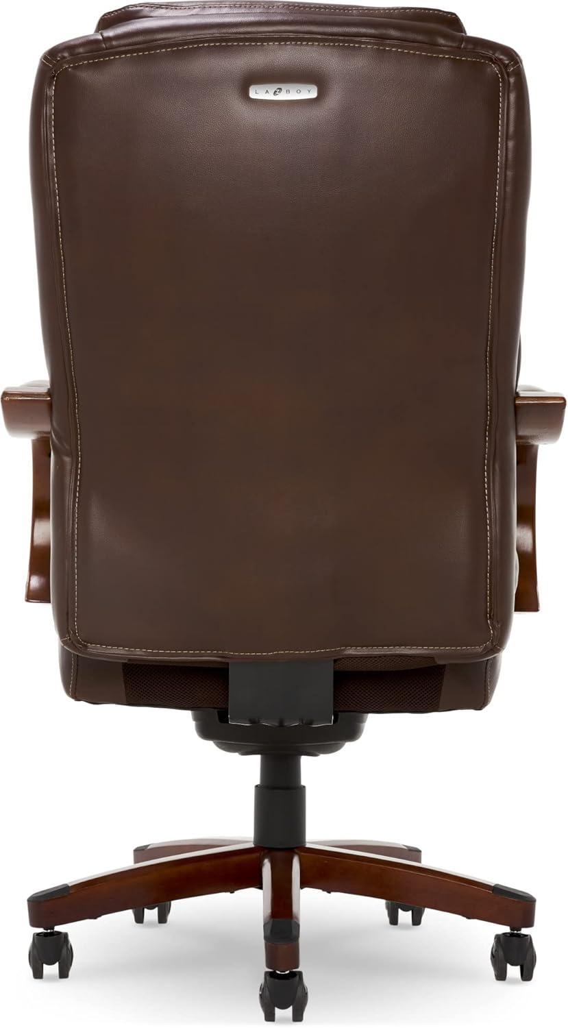La-Z-Boy La-Z-Boy Delano Big & Tall Executive Office Chair, Ergonomic Mid-Back with Body Pillow Lumbar Support, ComfortCore® with Memory Foam Cushion, Mahogany Wood Arms and Swivel Base, Bonded Leather