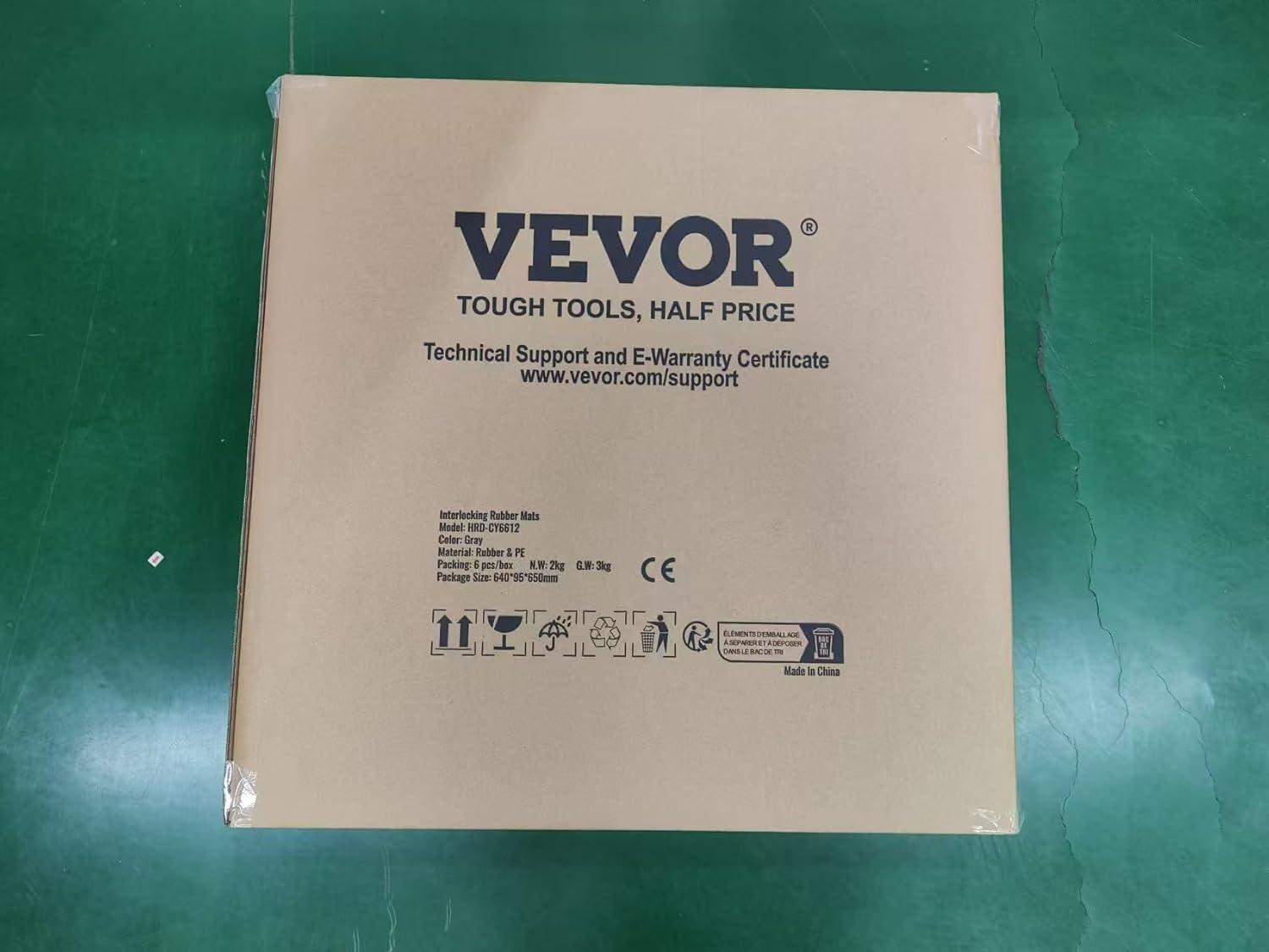 VEVOR 0.56 Inch Thick Gym Floor Mats, 12 Tiles Rubber Top with EVA Foam, 24" x 24" Gym Flooring Workout Mats with 48 sq.ft Coverage, Interlocking Puzzle Gym Mats for Gym, Home, Garage, Black & White