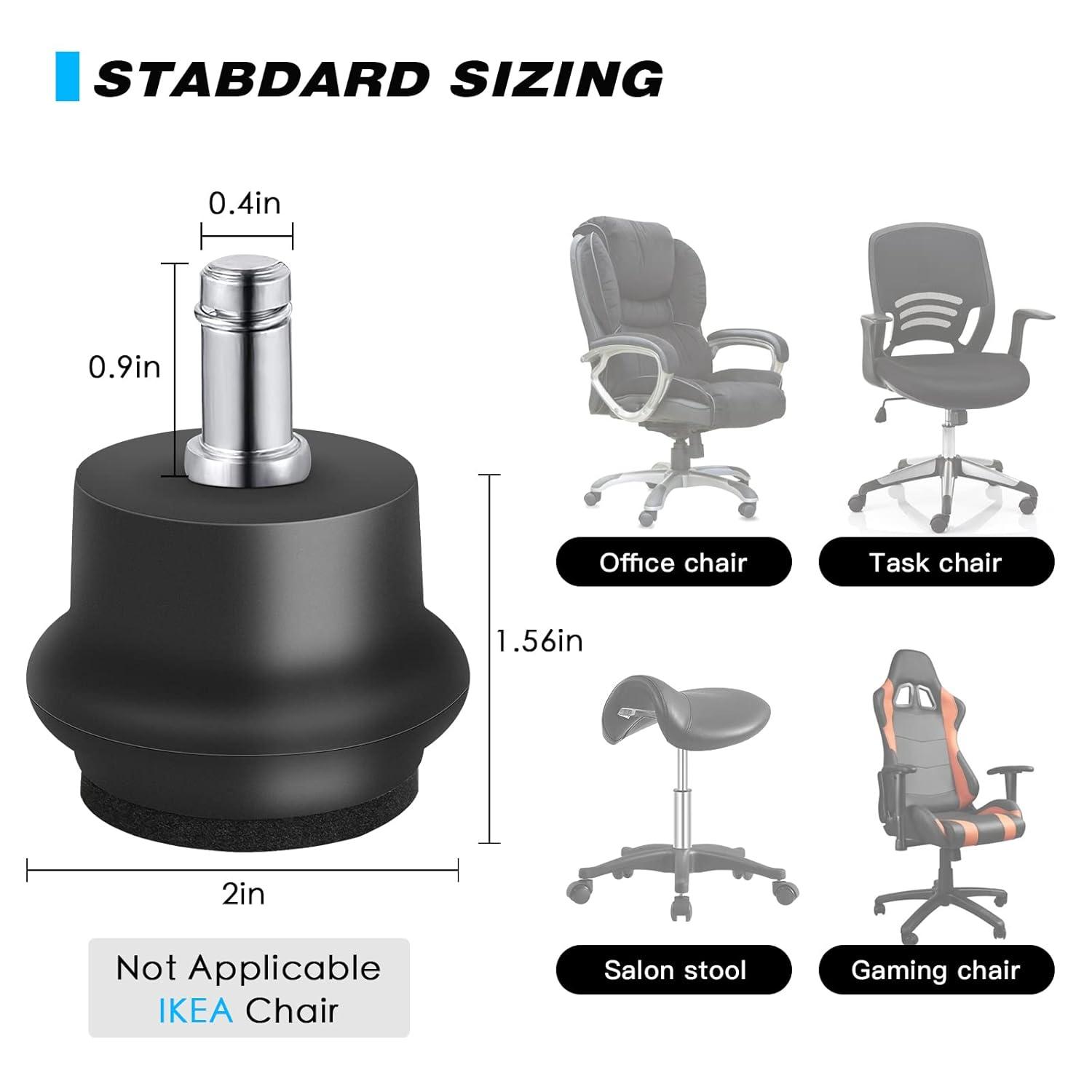 Bell Glides Replacement Office Chair or Stool Swivel Caster Wheels to Fixed Stationary Castors, Office Chair Wheels for Carpet - with Separate Self Adhesive Felt Pads/Chair Feet Wheel Stopper