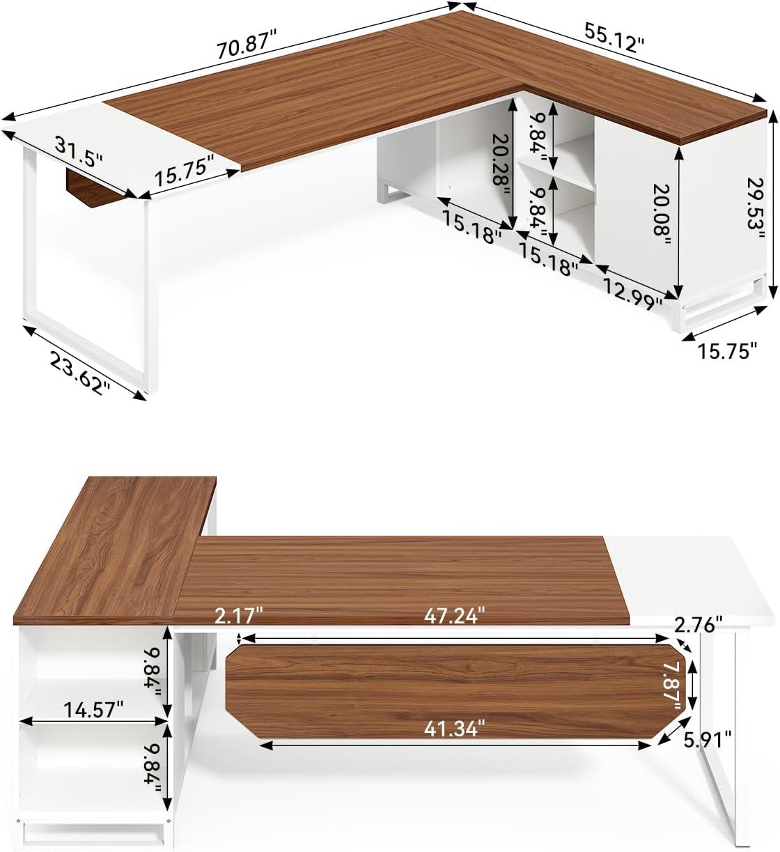 LITTLE TREE 70.8 Inches Executive Desk and 55 Inches File Cabinet Combo, Large L Shaped Computer Desk with Storage Cabinet and Shelves, Modern Business Furniture for Home Office, Rustic Brown & Black